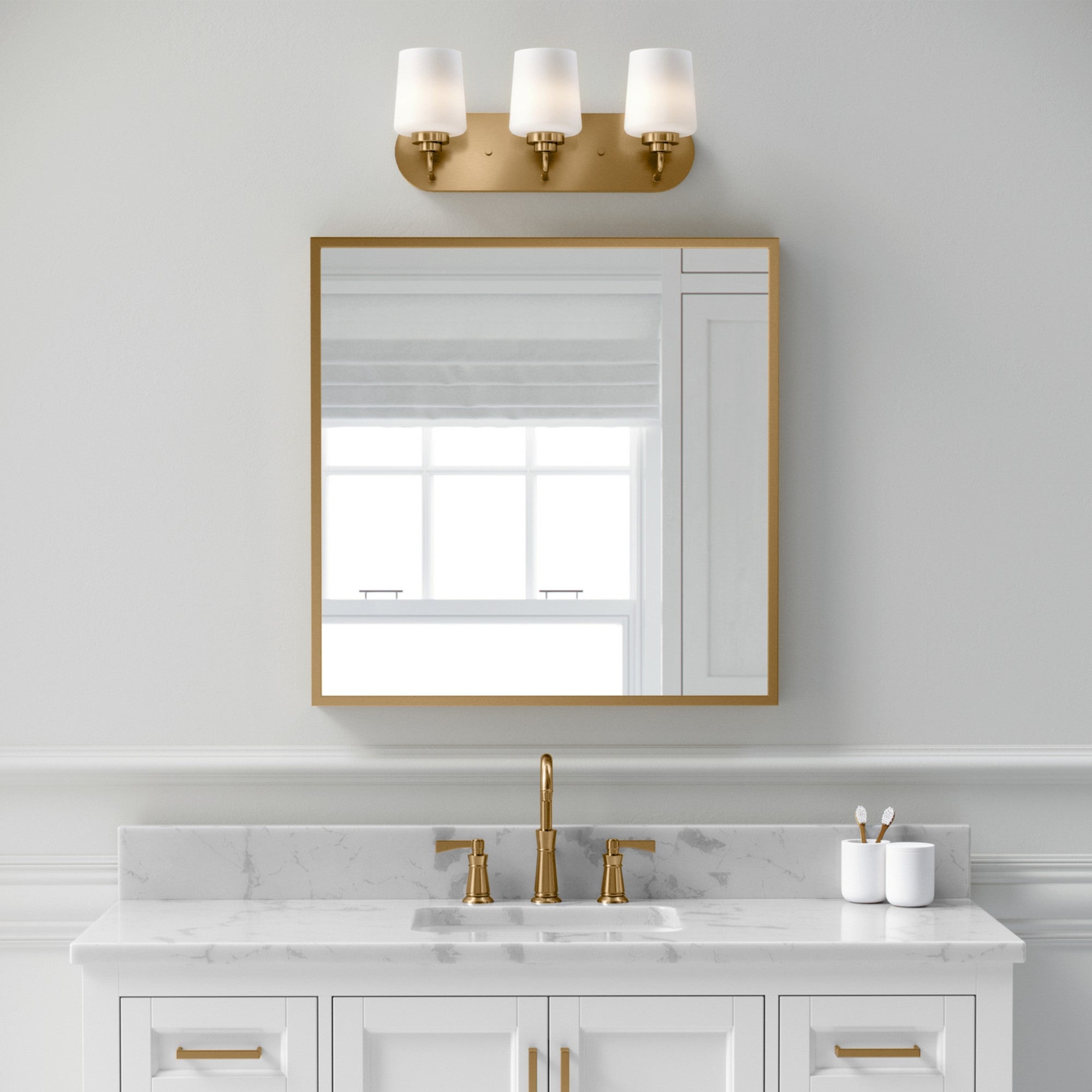Windom 18" 3-Light Bathroom Vanity, Satin Brass Finish - Bees Lighting