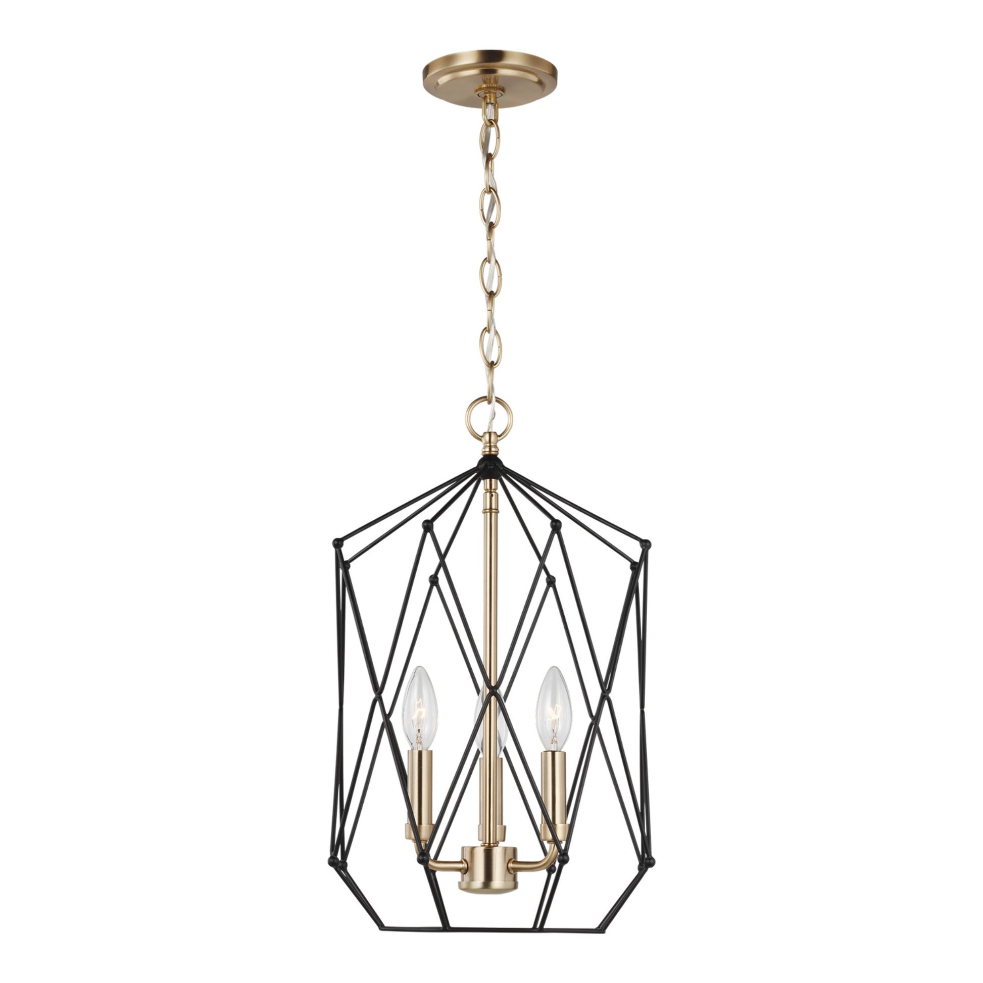 Zarra 12" LED Medium 3-Light Lantern, Satin Brass Finish - Bees Lighting