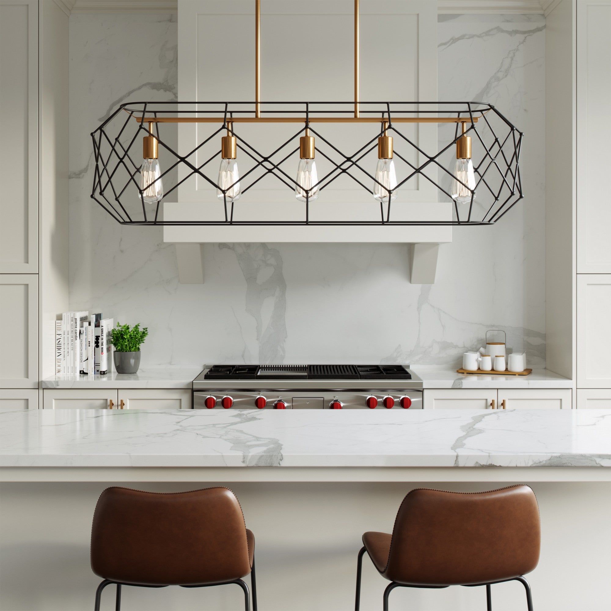 Zarra 44" 5-Light Linear Lantern, Satin Brass Finish - Bees Lighting