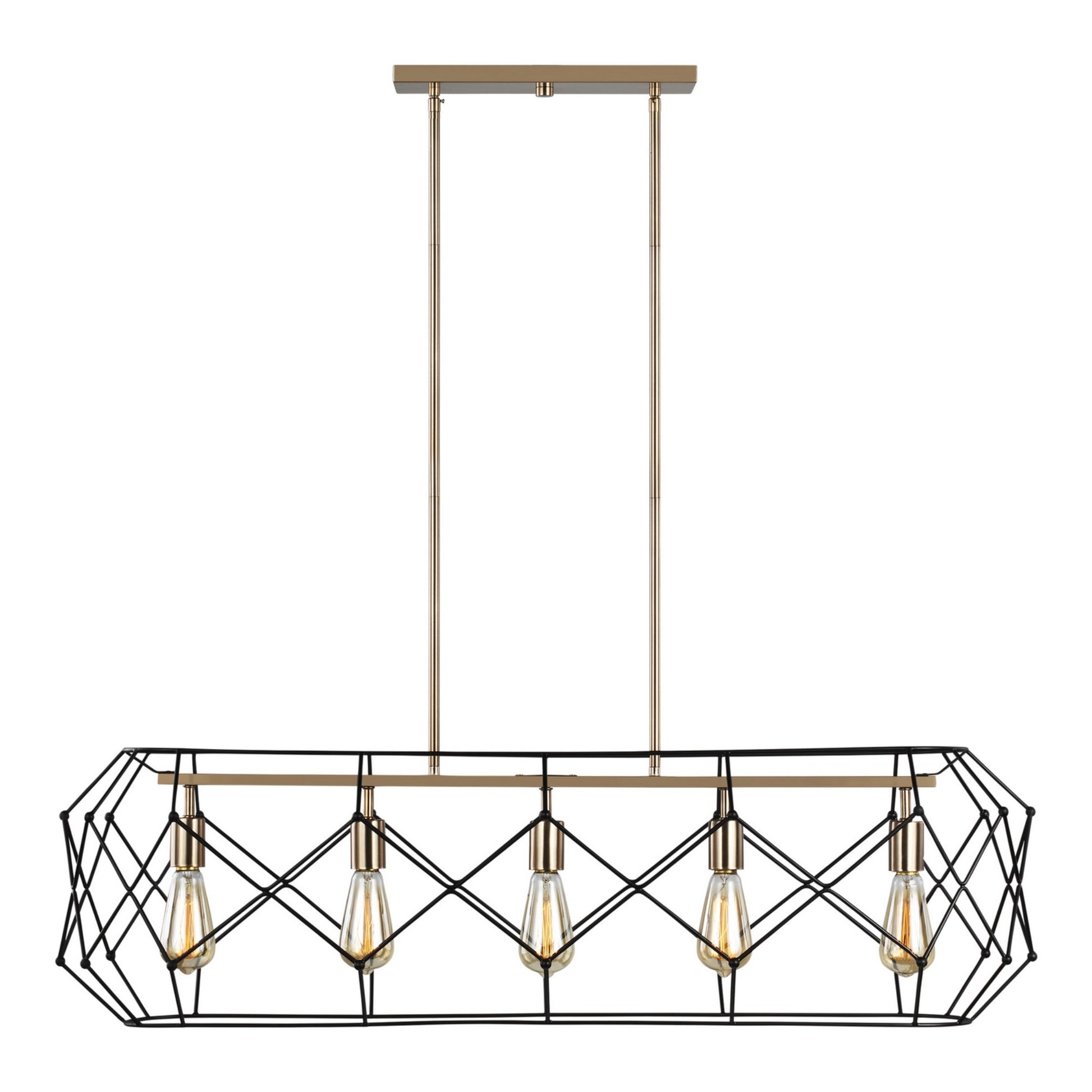 Zarra 44" 5-Light Linear Lantern, Satin Brass Finish - Bees Lighting