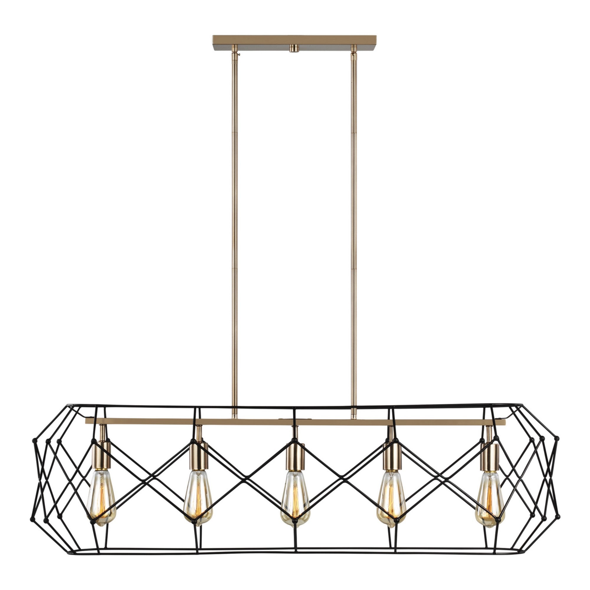 Zarra 44" 5-Light Linear Lantern, Satin Brass Finish - Bees Lighting