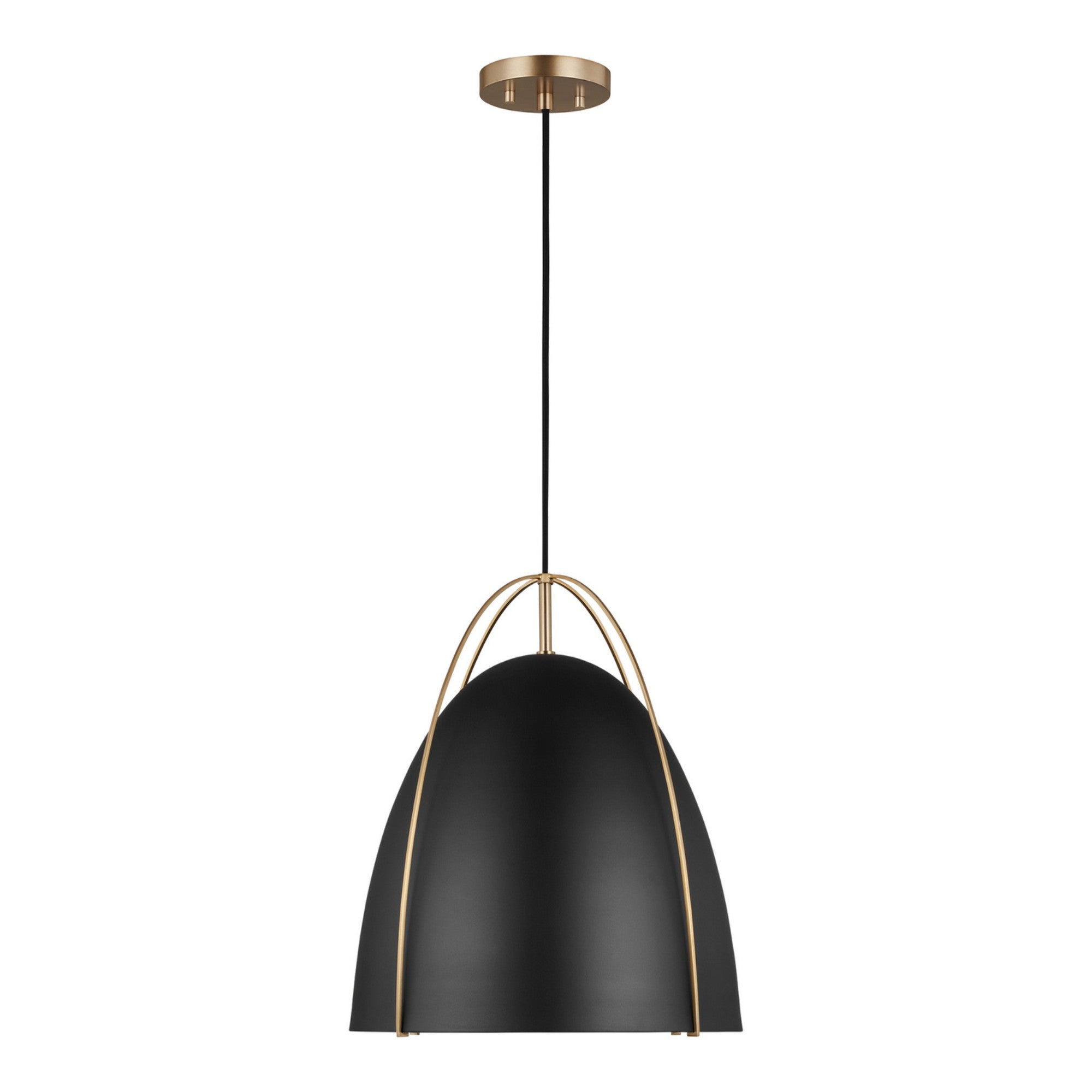 Norman 15" Large Pendant, Satin Brass Finish with Midnight Black Shade - Bees Lighting