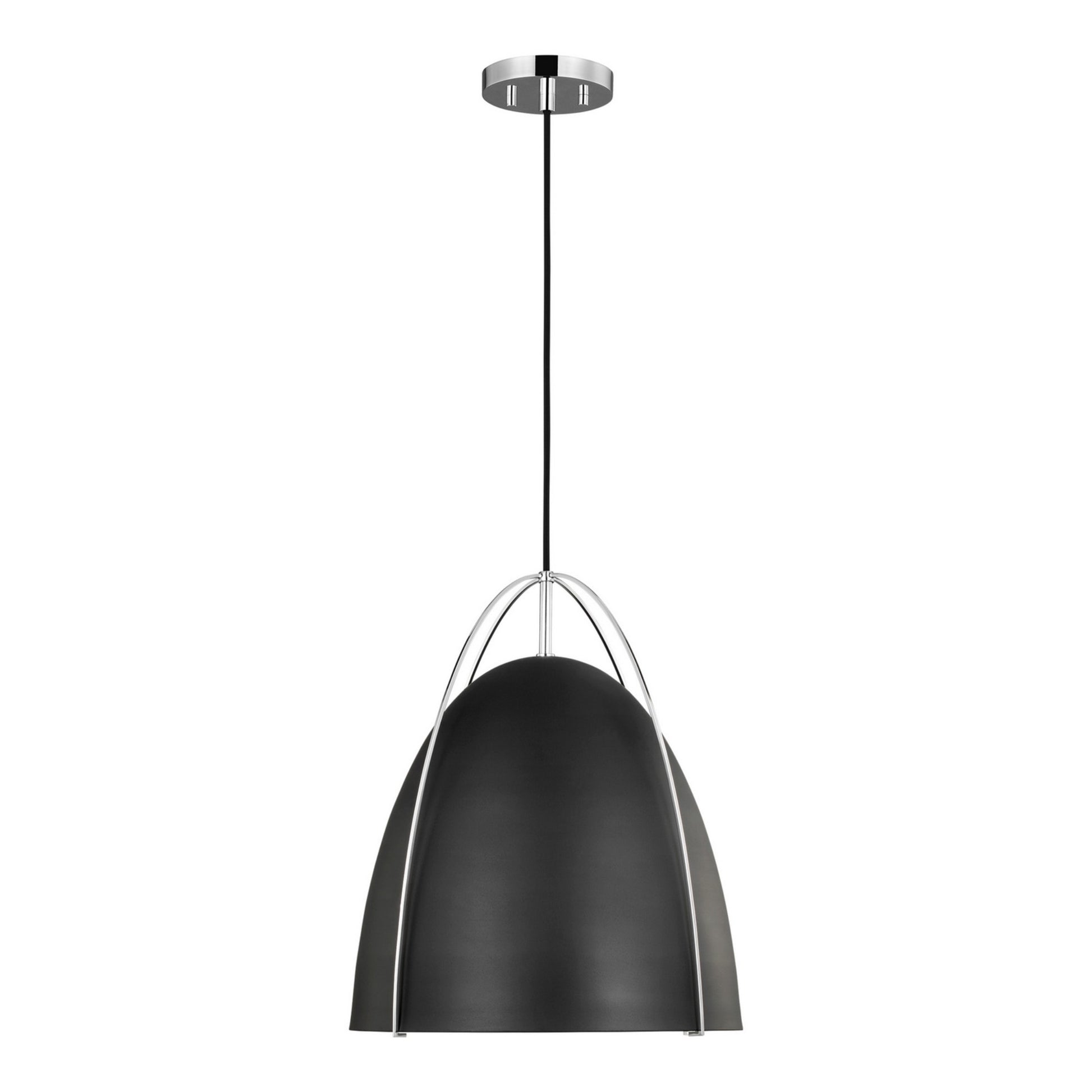 Norman 15" LED Large Pendant, Chrome Finish with Midnight Black Shade - Bees Lighting