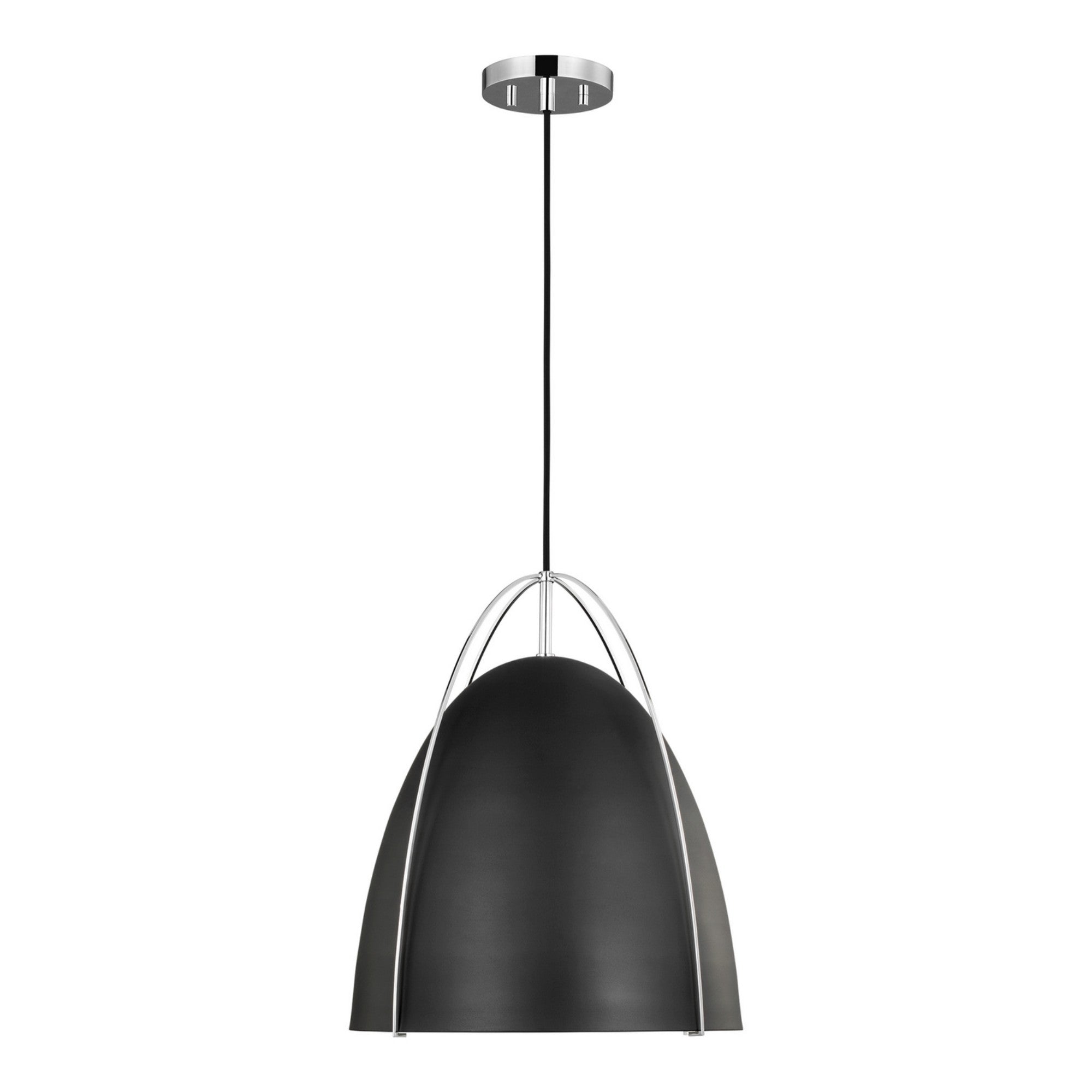 Norman 15" LED Large Pendant, Chrome Finish with Midnight Black Shade - Bees Lighting