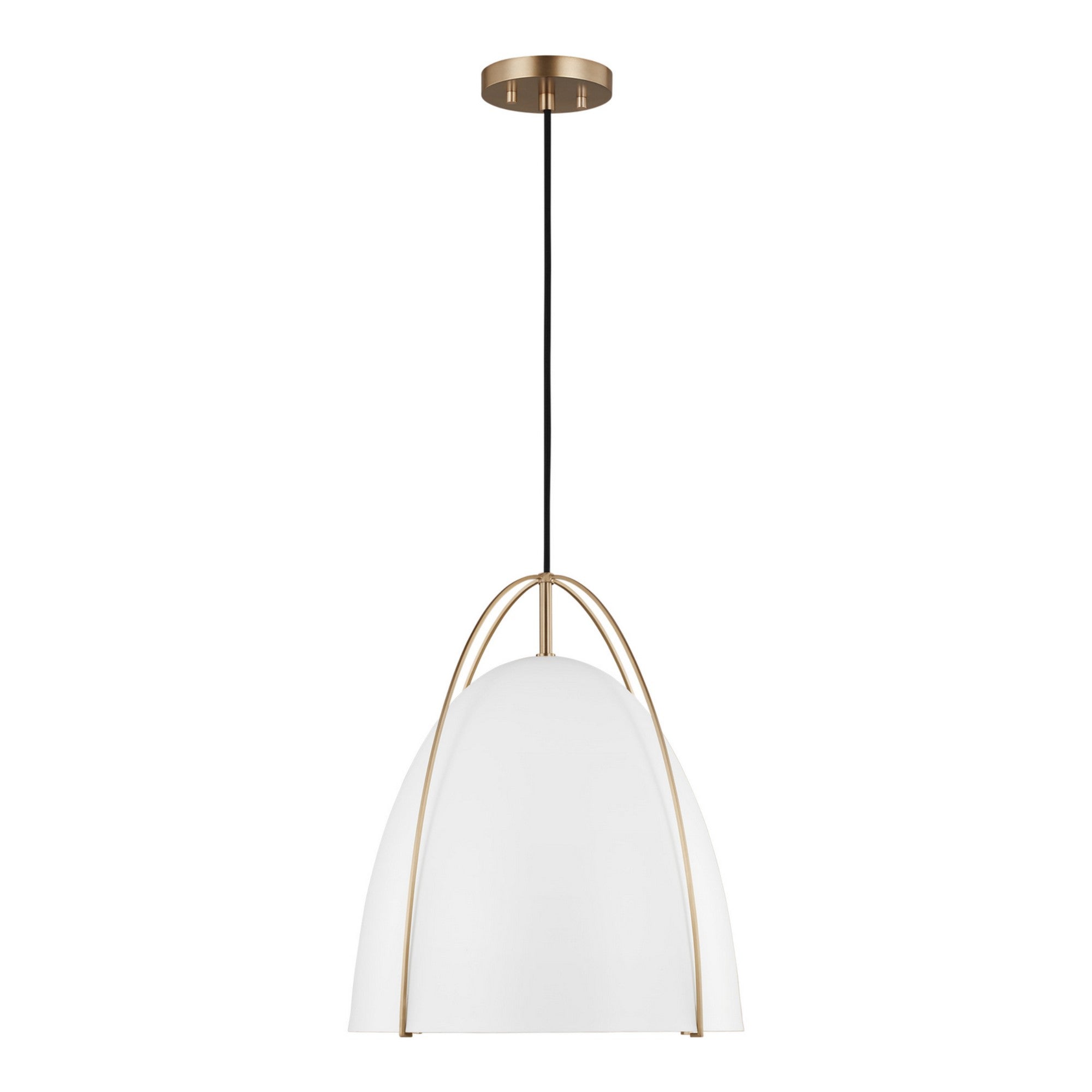 Norman 15" Large Pendant, Satin Brass Finish with Matte White Shade - Bees Lighting