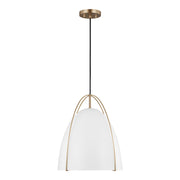 Norman 15" LED Large Pendant, Satin Brass Finish with Matte White Shade - Bees Lighting