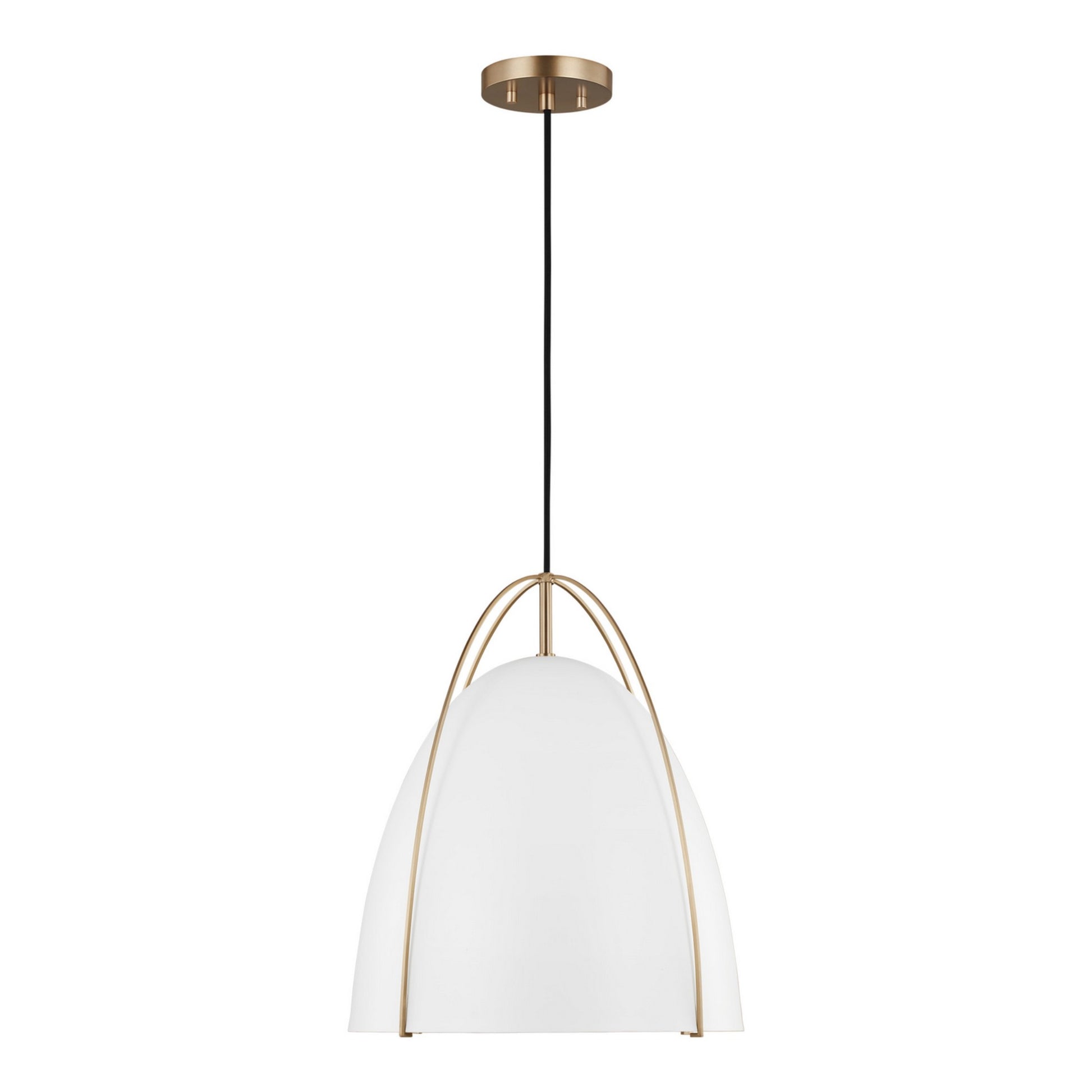 Norman 15" LED Large Pendant, Satin Brass Finish with Matte White Shade - Bees Lighting