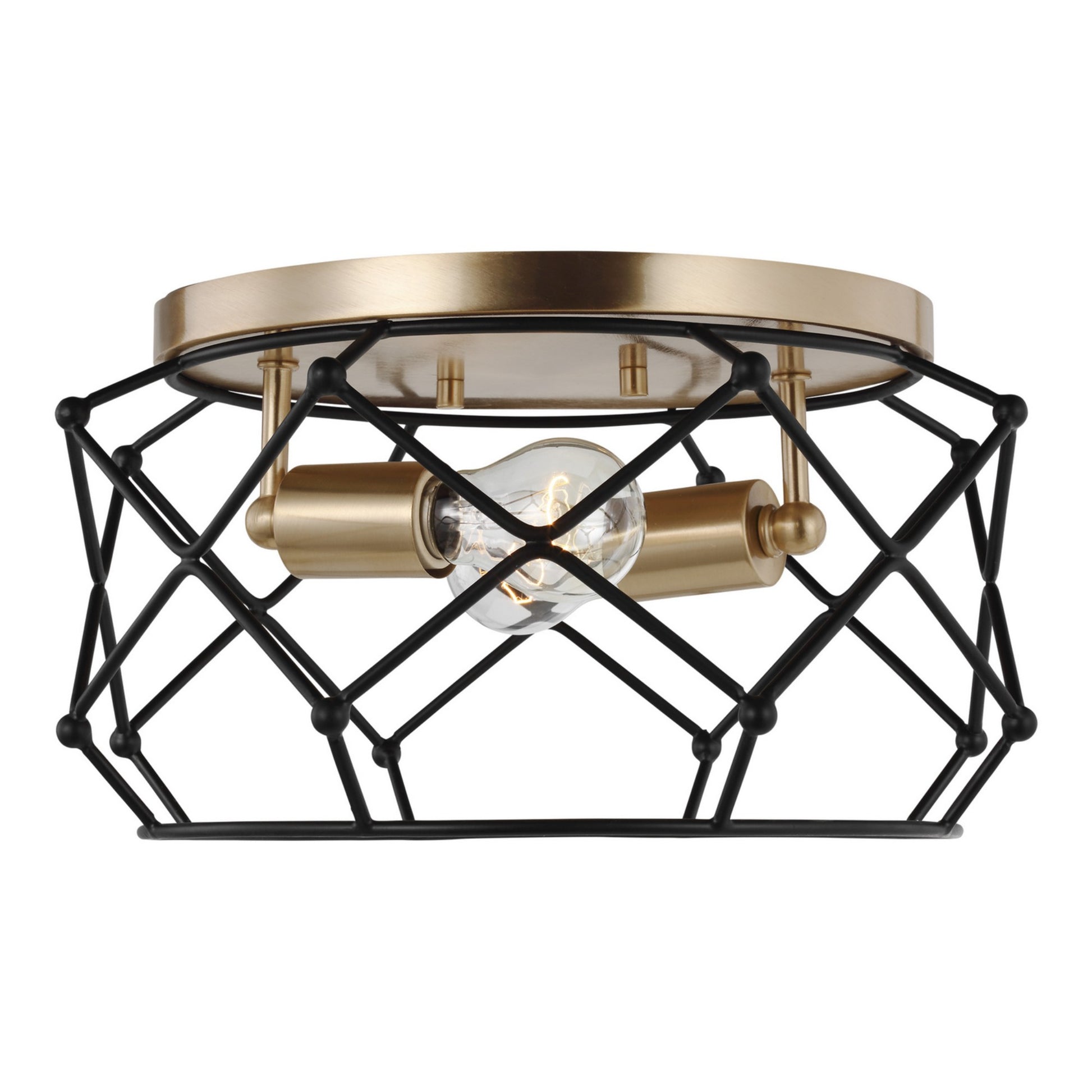 Zarra 14" 2-Light Flush Mount, Satin Brass Finish - Bees Lighting