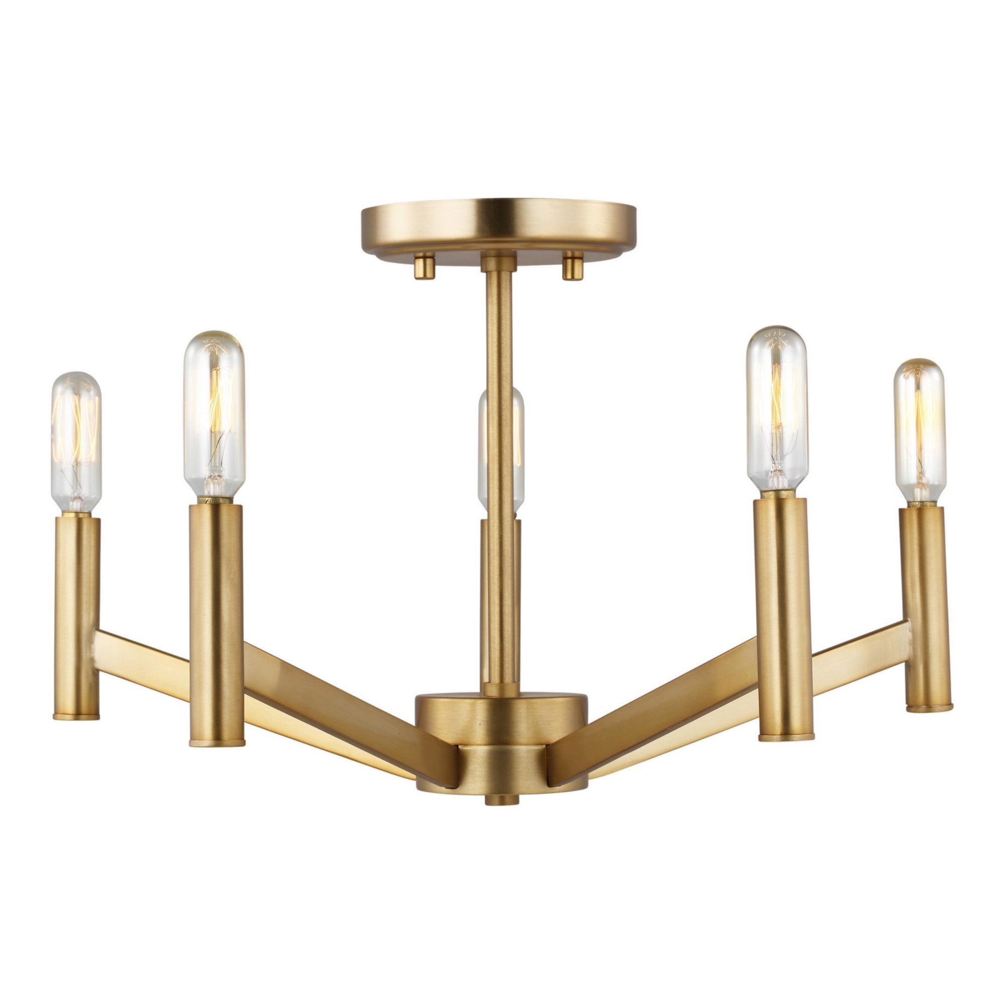 Vector 18" 5-Light Semi Flush Mount, Satin Brass Finish - Bees Lighting