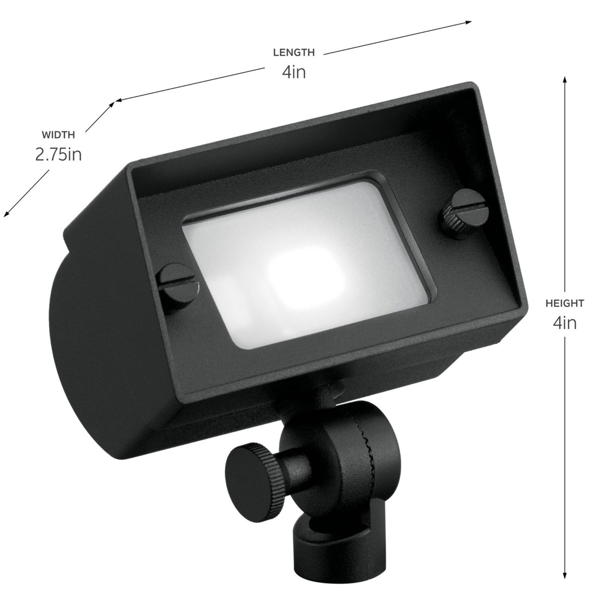 Wall wash light dimensions diagram: 4 in length, 2.75 in width, 4 in height