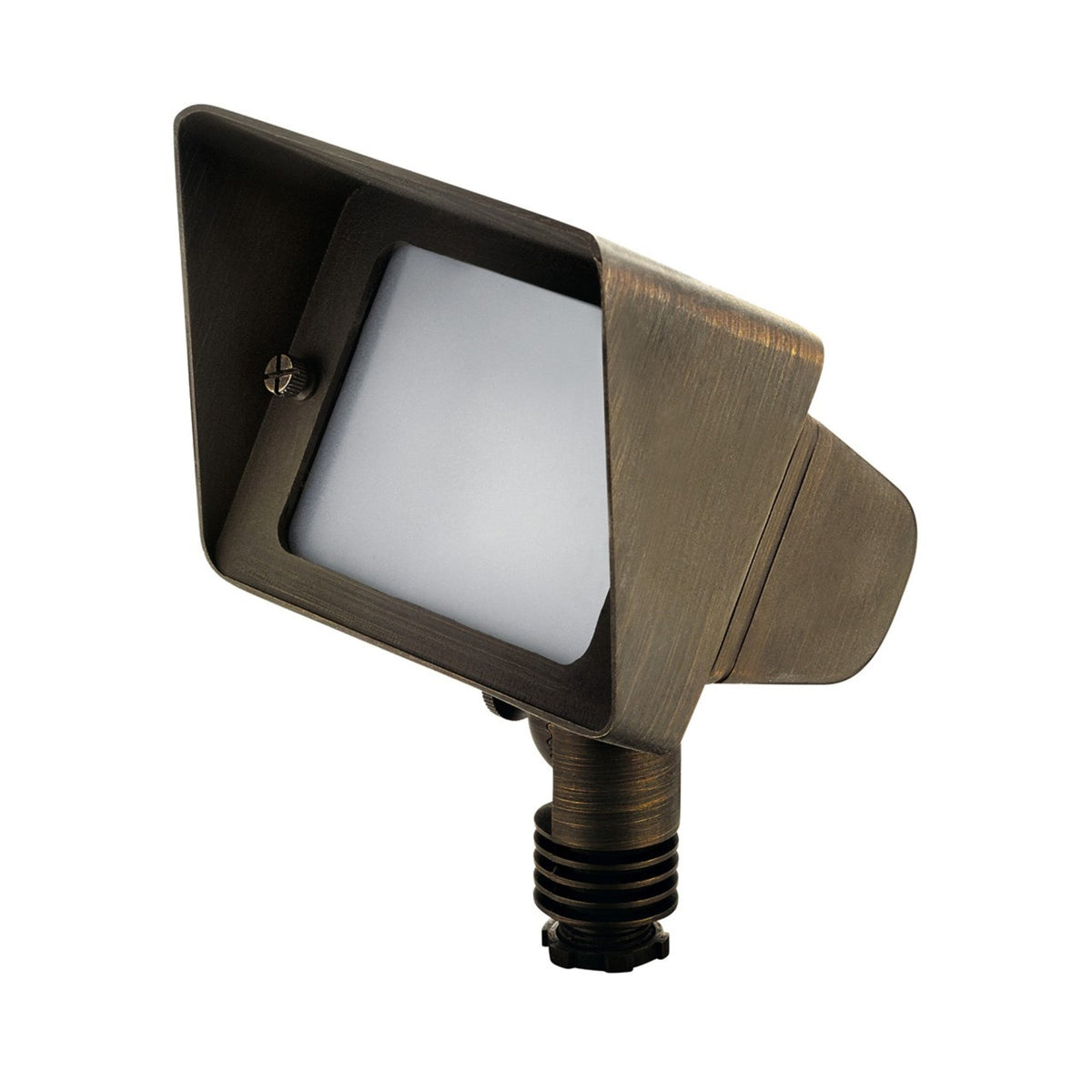 LED retrofit accent light with square frosted lens and brass housing, black mounting base