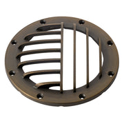 Centennial brass rock guard, round metal grate with radial bars and mounting holes