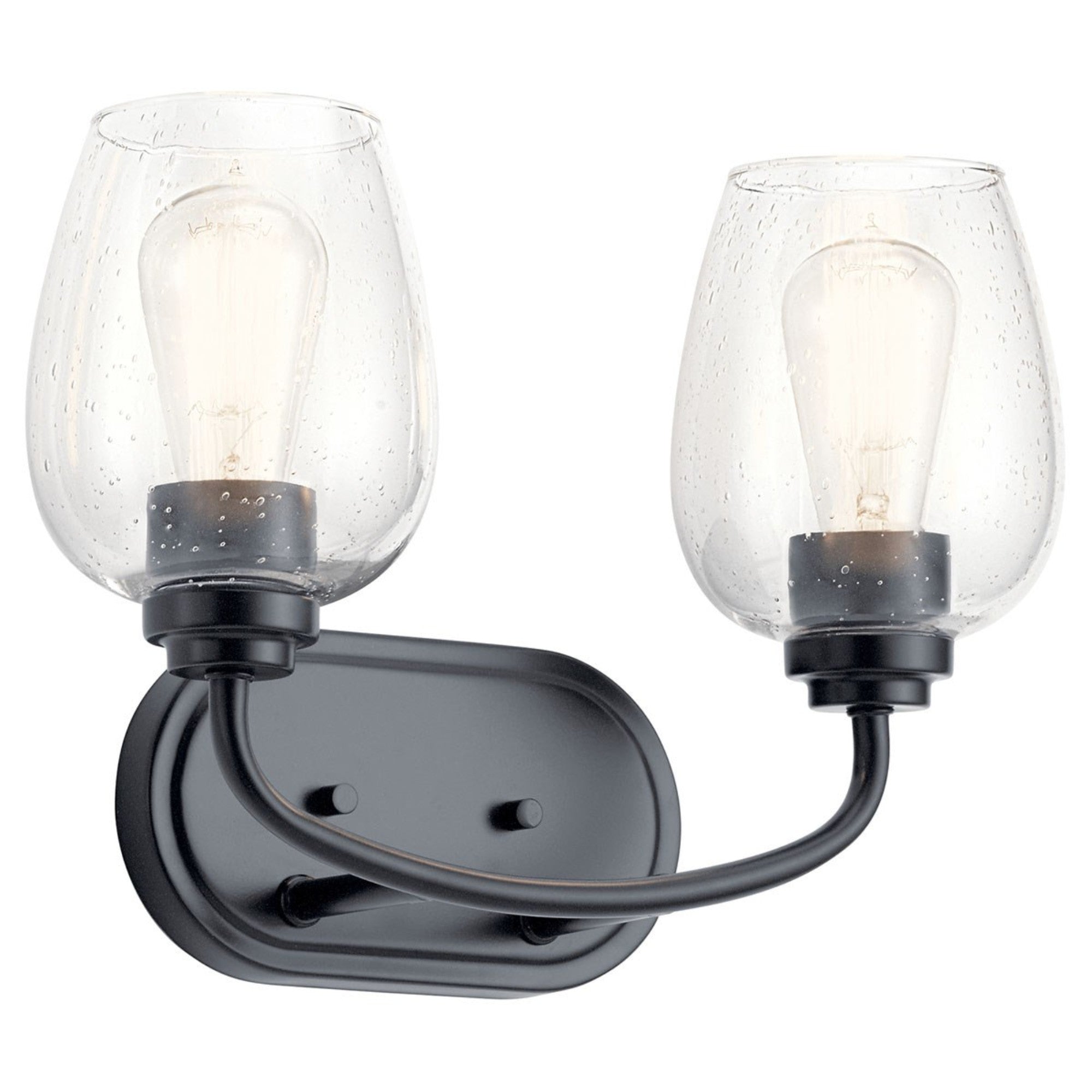 Valserrano 15" 2-Light Bath Vanity Light, Black Finish, Clear Seeded Glass - Bees Lighting