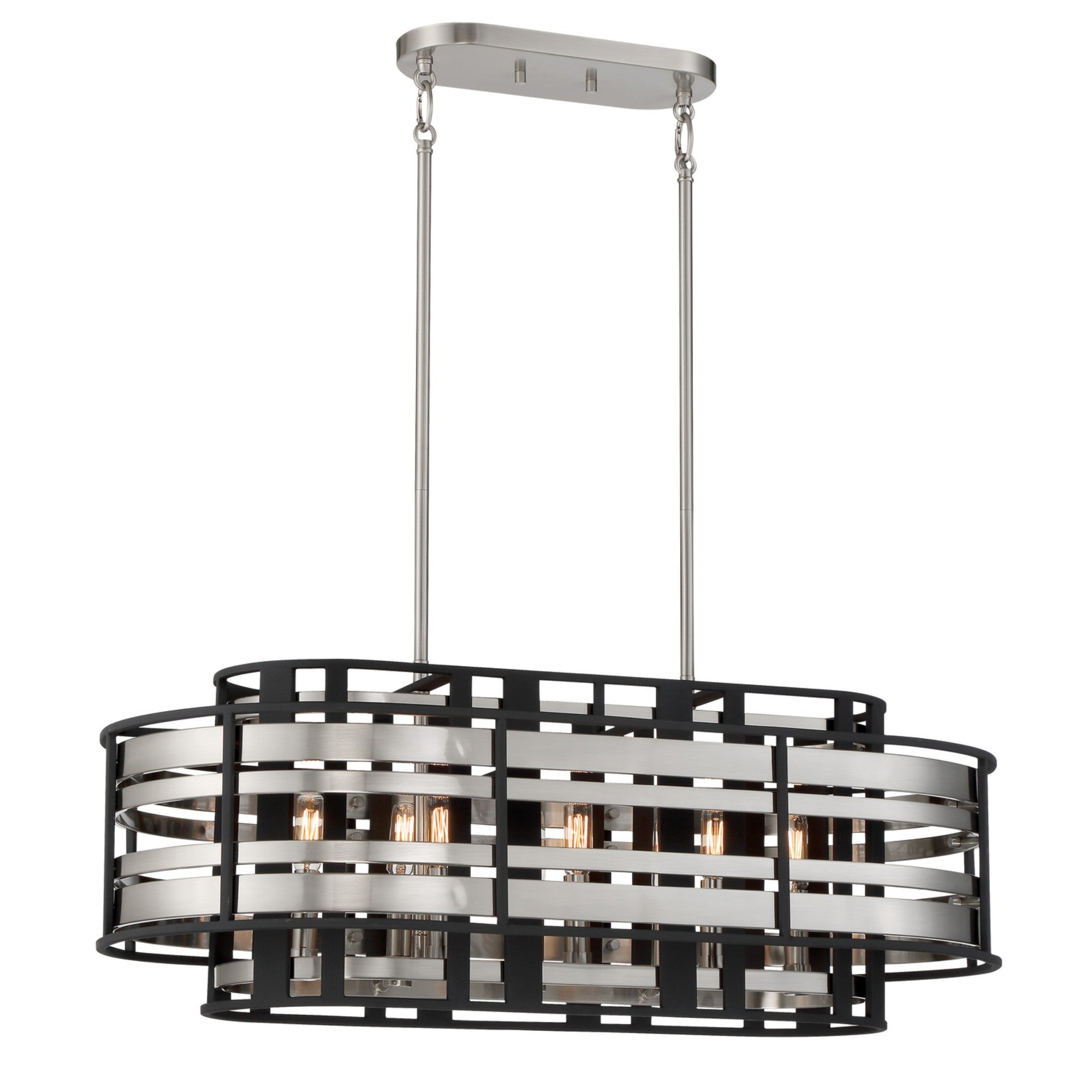 Presten 32" 8-Light Island Light, Brushed Nickel & Sand Coal Finish - Bees Lighting