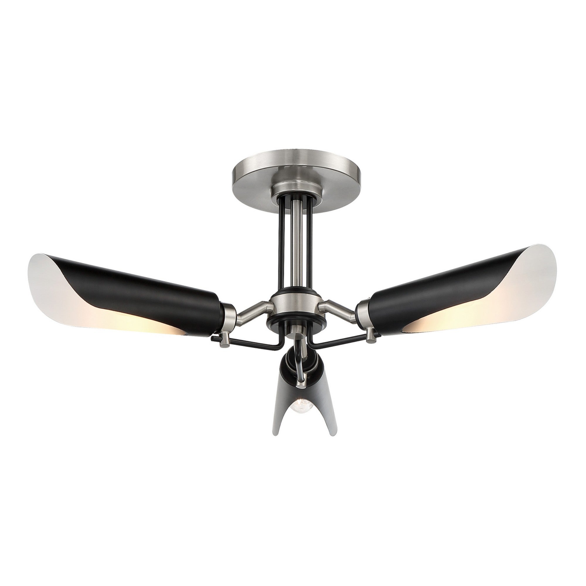 Turbine 22" 3-Light Semi-Flush Mount, Coal & Brushed Nickel Finish - Bees Lighting