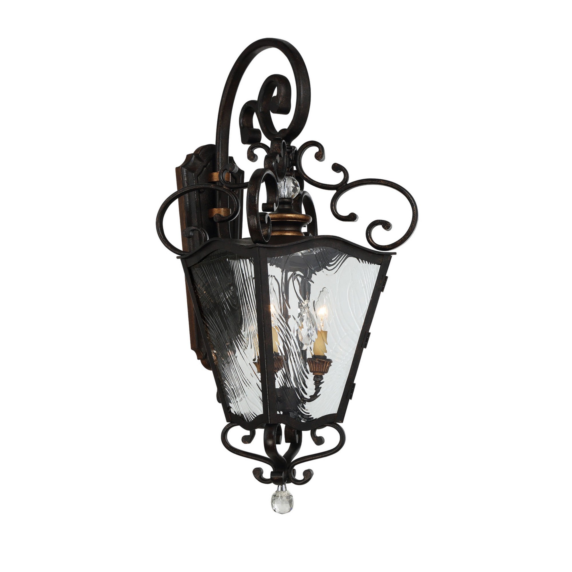 Brixton Ivey 32" 3-Light Outdoor Wall Lantern, Terraza Village Aged Patina & Gold Accents - Bees Lighting