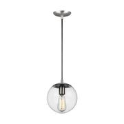 Leo Hanging Globe 8" LED Small Pendant, Satin Aluminum Finish with Clear Seeded Glass - Bees Lighting