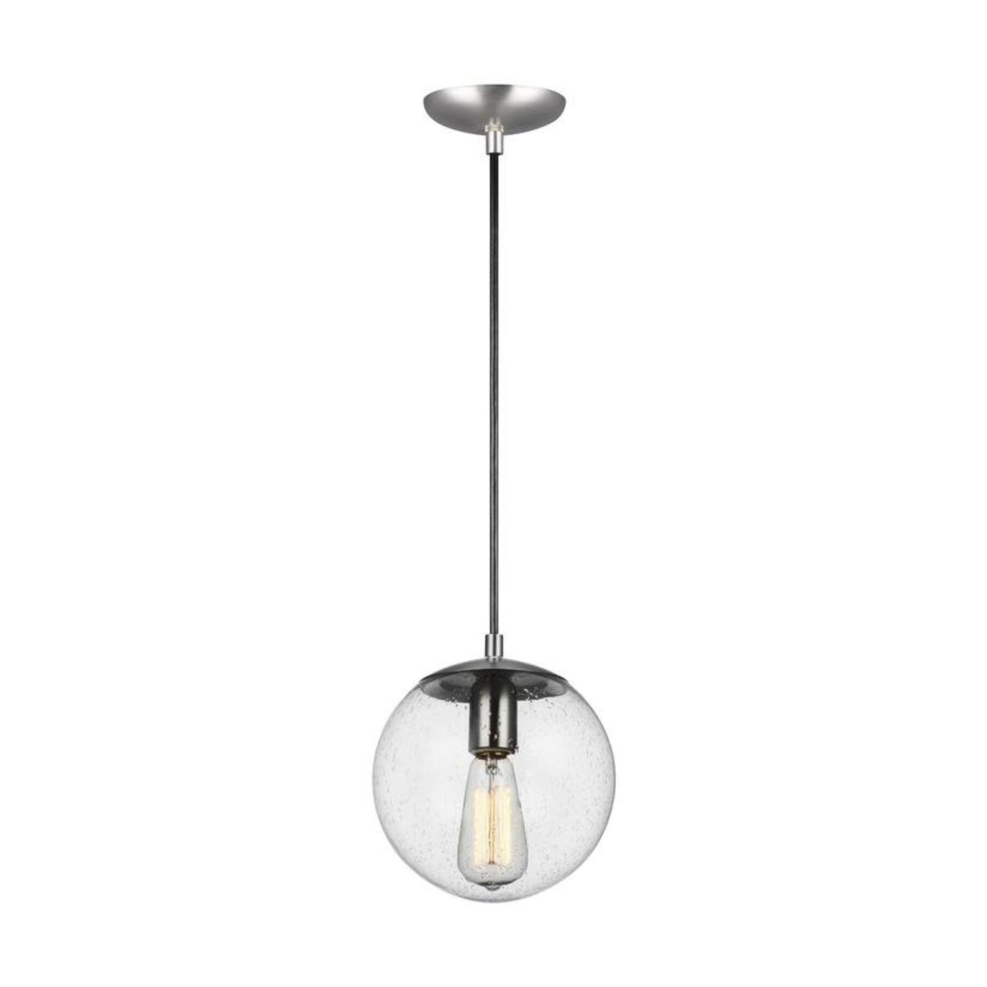 Leo Hanging Globe 8" LED Small Pendant, Satin Aluminum Finish with Clear Seeded Glass - Bees Lighting
