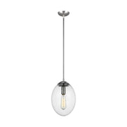Leo Hanging Globe 10" LED Medium Pendant, Satin Aluminum Finish with Clear Seeded Glass - Bees Lighting