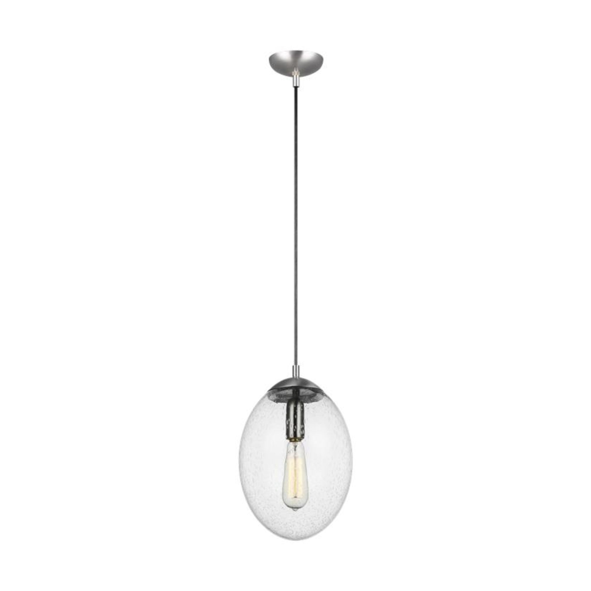 Leo Hanging Globe 10" LED Medium Pendant, Satin Aluminum Finish with Clear Seeded Glass - Bees Lighting
