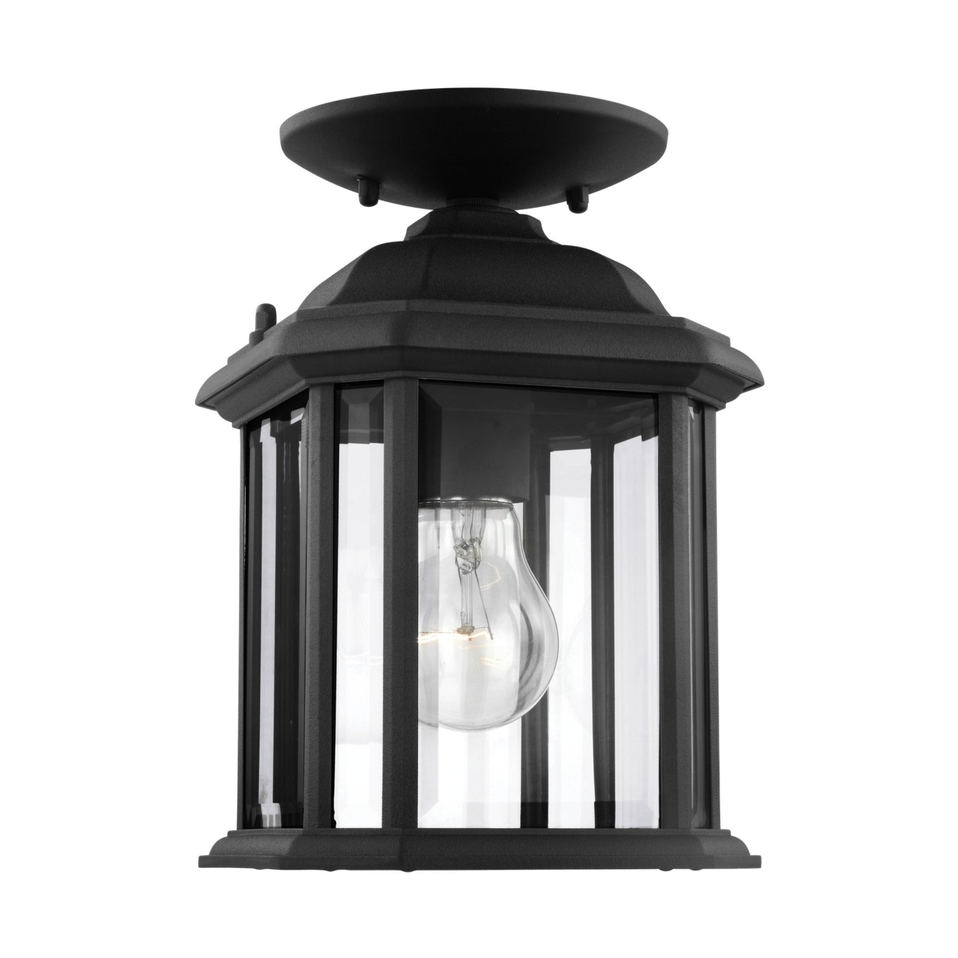 Kent 11" Outdoor Semi-Flush Convertible Pendant, Black Finish with Clear Glass - Bees Lighting
