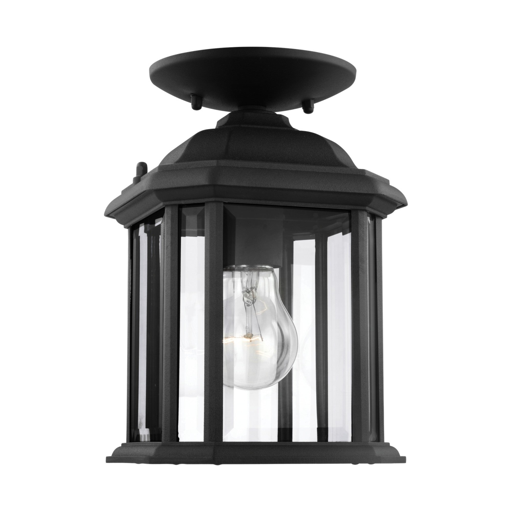 Kent 11" Outdoor Semi-Flush Convertible Pendant, Black Finish with Clear Glass - Bees Lighting
