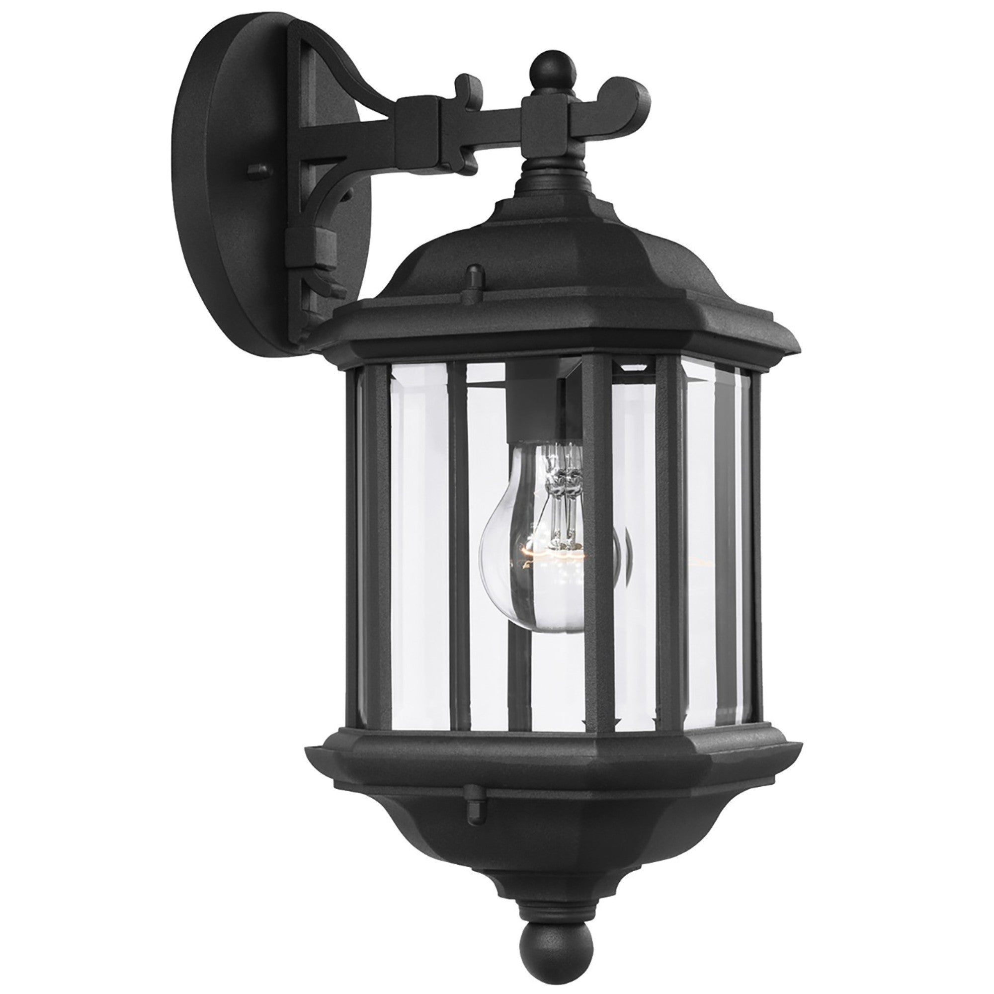 Kent 15" Outdoor Wall Lantern, Black Finish with Clear Glass - Bees Lighting