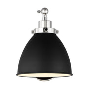Wellfleet Single Arm Dome Task Sconce, Midnight Black & Polished Nickel Finish - Bees Lighting