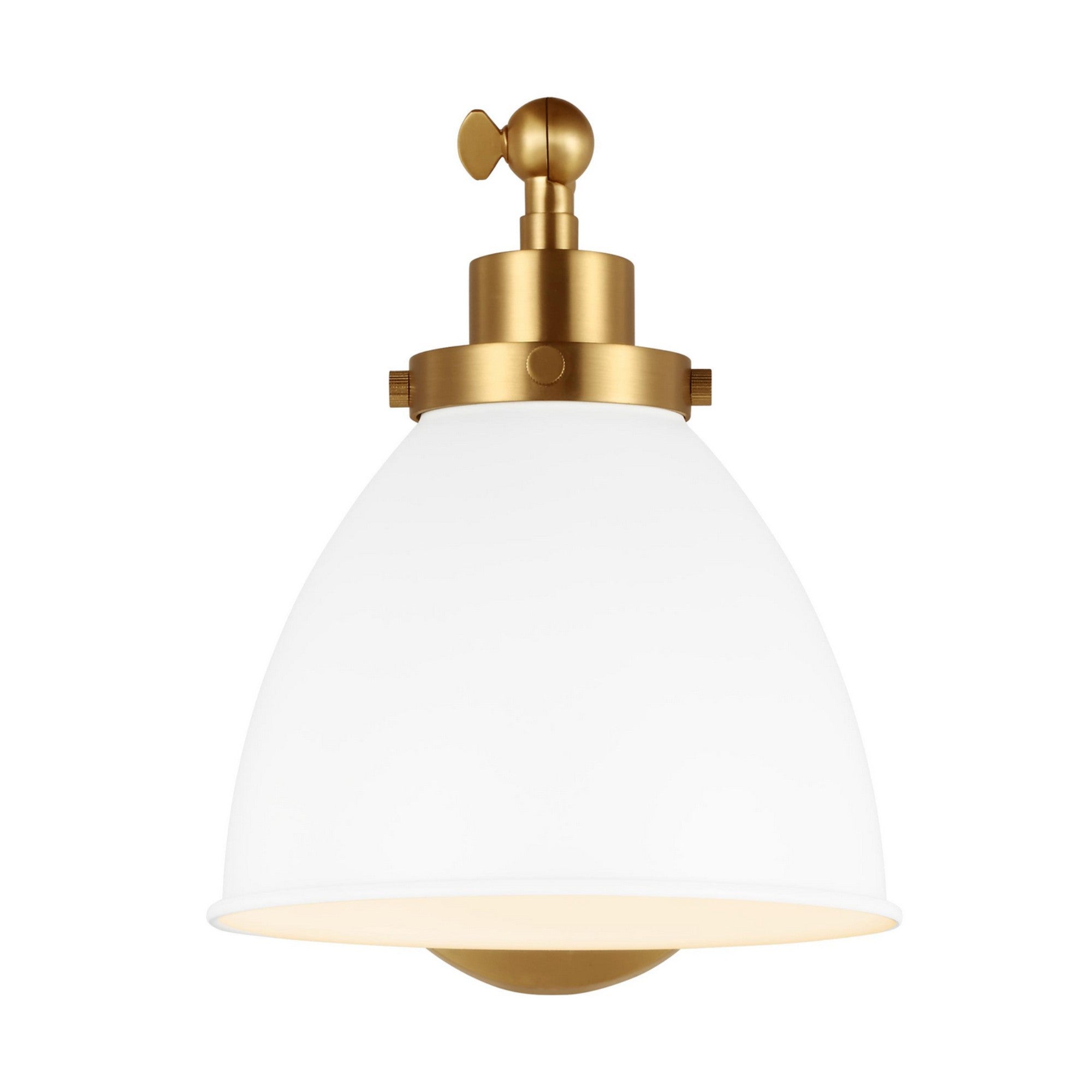 Wellfleet Single Arm Dome Task Sconce, Matte White & Burnished Brass Finish - Bees Lighting