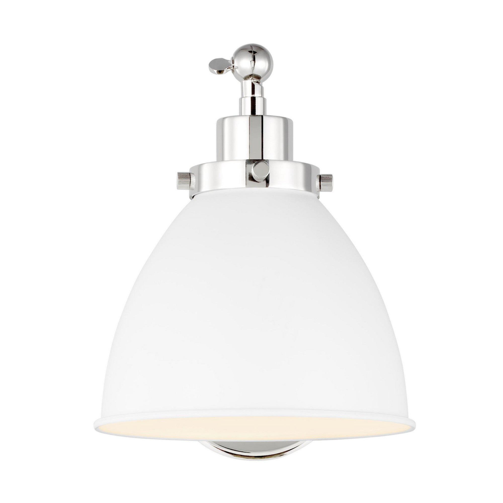 Wellfleet Single Arm Dome Task Sconce, Matte White & Polished Nickel Finish - Bees Lighting
