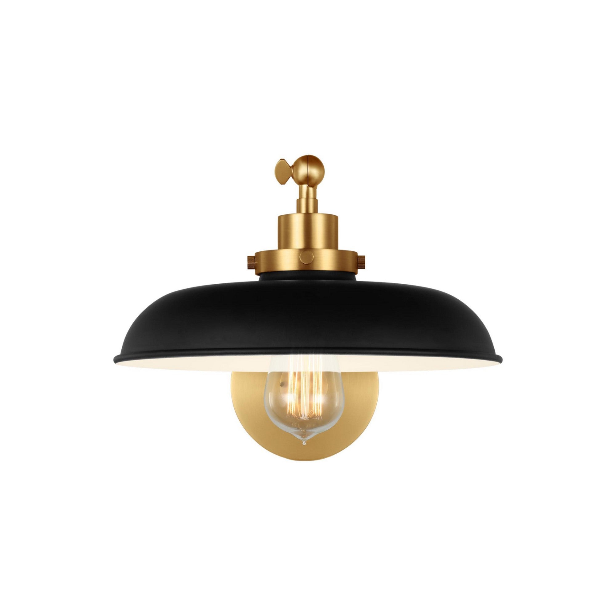 Wellfleet Single Arm Wide Task Sconce, Midnight Black & Burnished Brass Finish - Bees Lighting