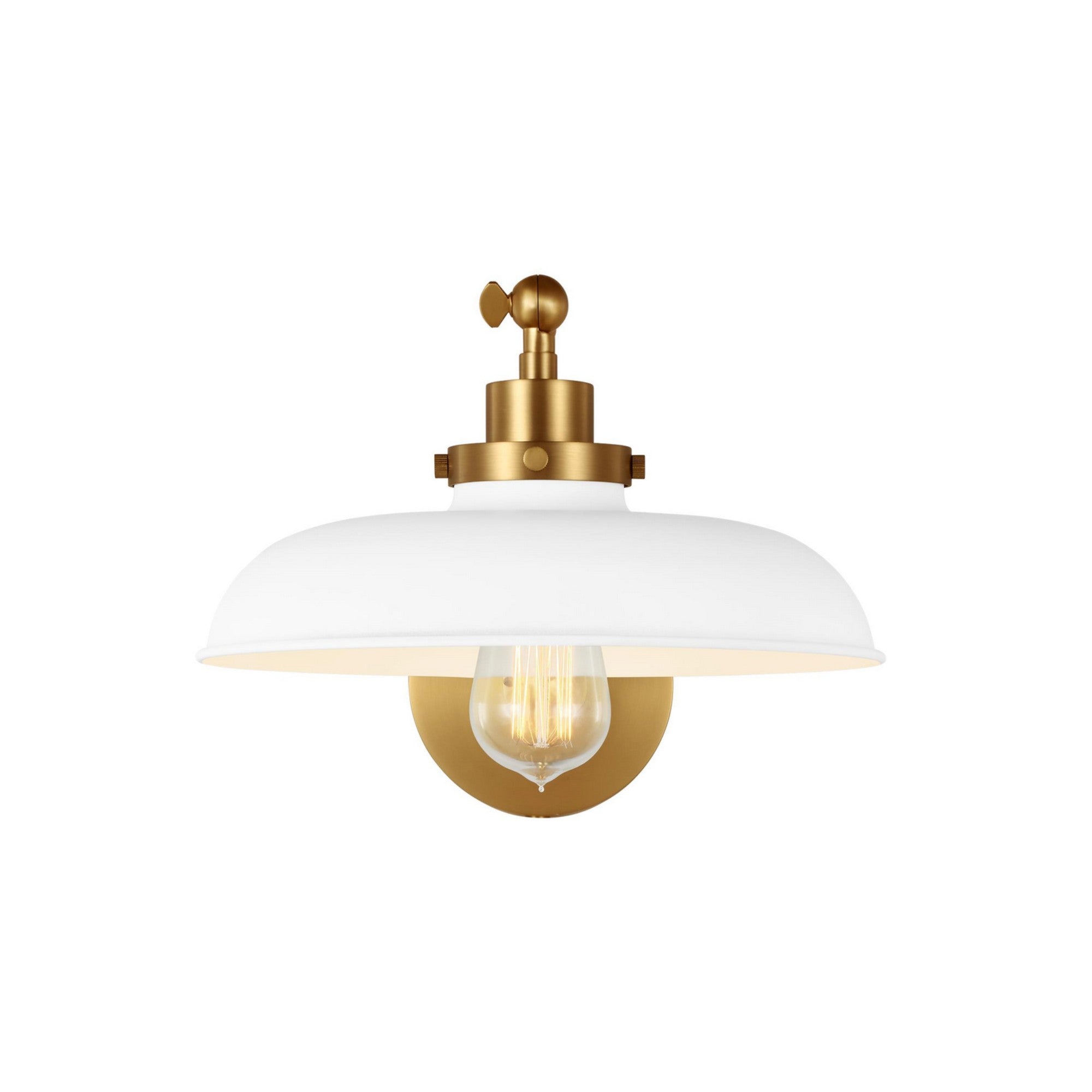 Wellfleet Single Arm Wide Task Sconce, Matte White & Burnished Brass Finish - Bees Lighting