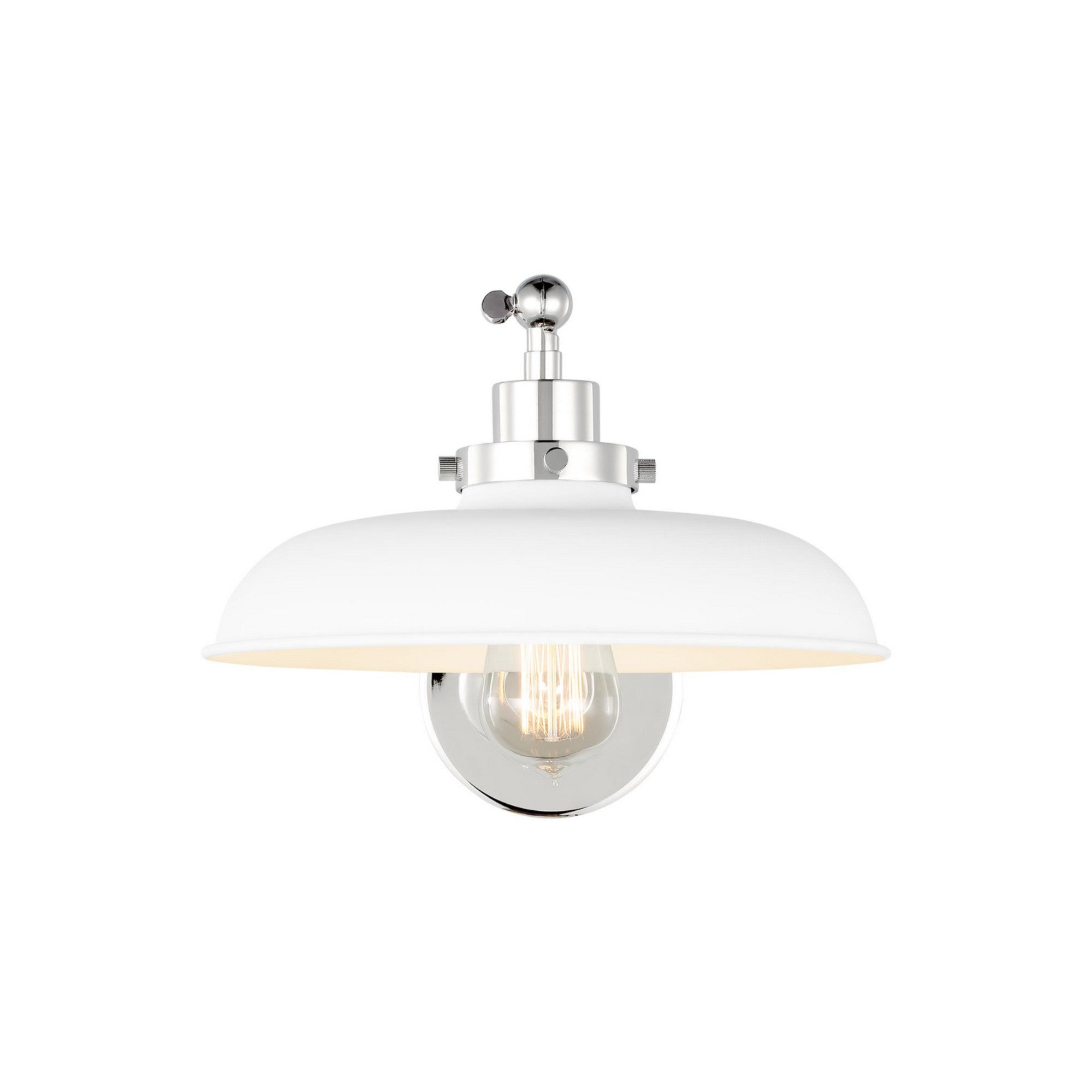 Wellfleet Single Arm Wide Task Sconce, Matte White & Polished Nickel Finish - Bees Lighting