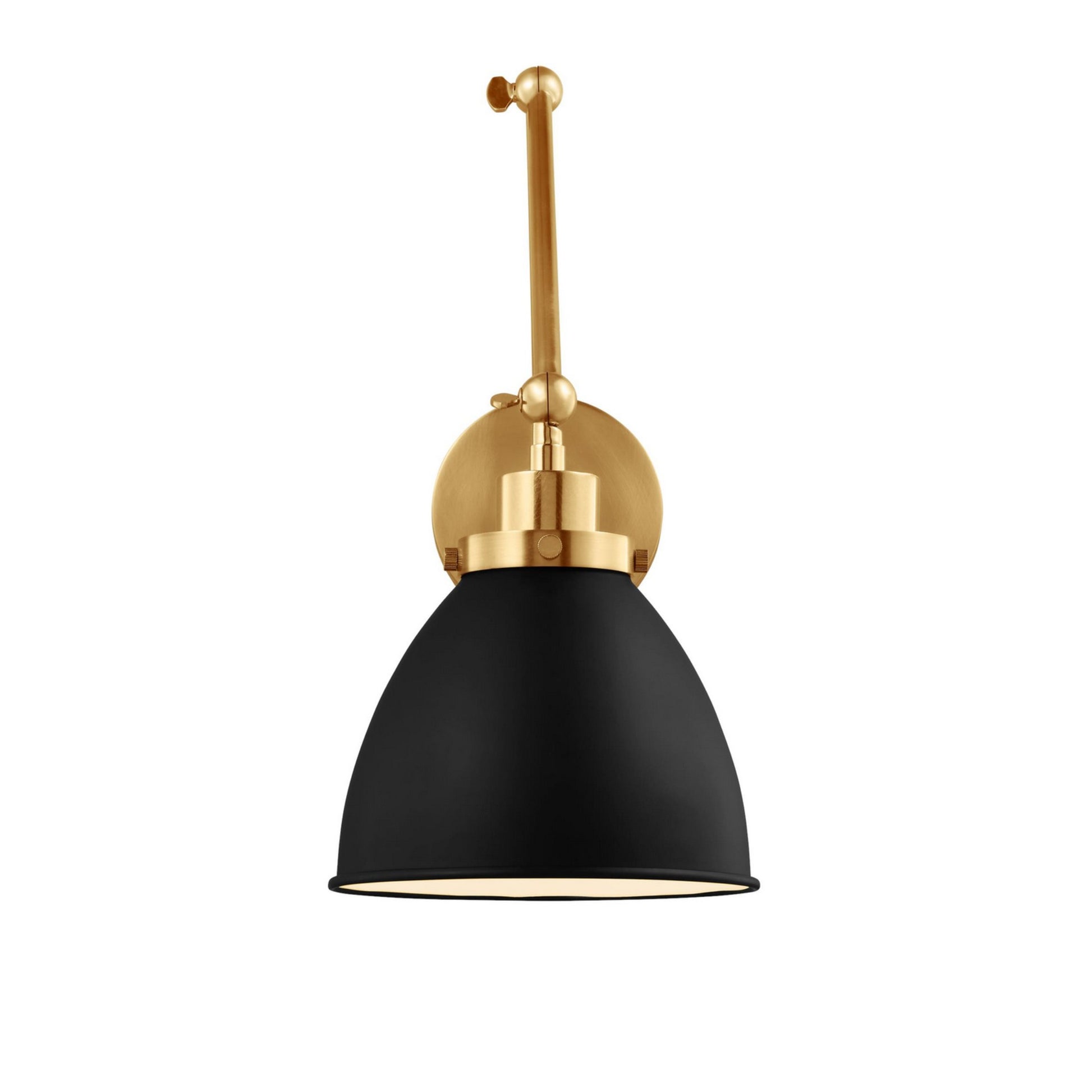 Wellfleet Double Arm Dome Task Sconce, Midnight Black & Burnished Brass Finish - Bees Lighting