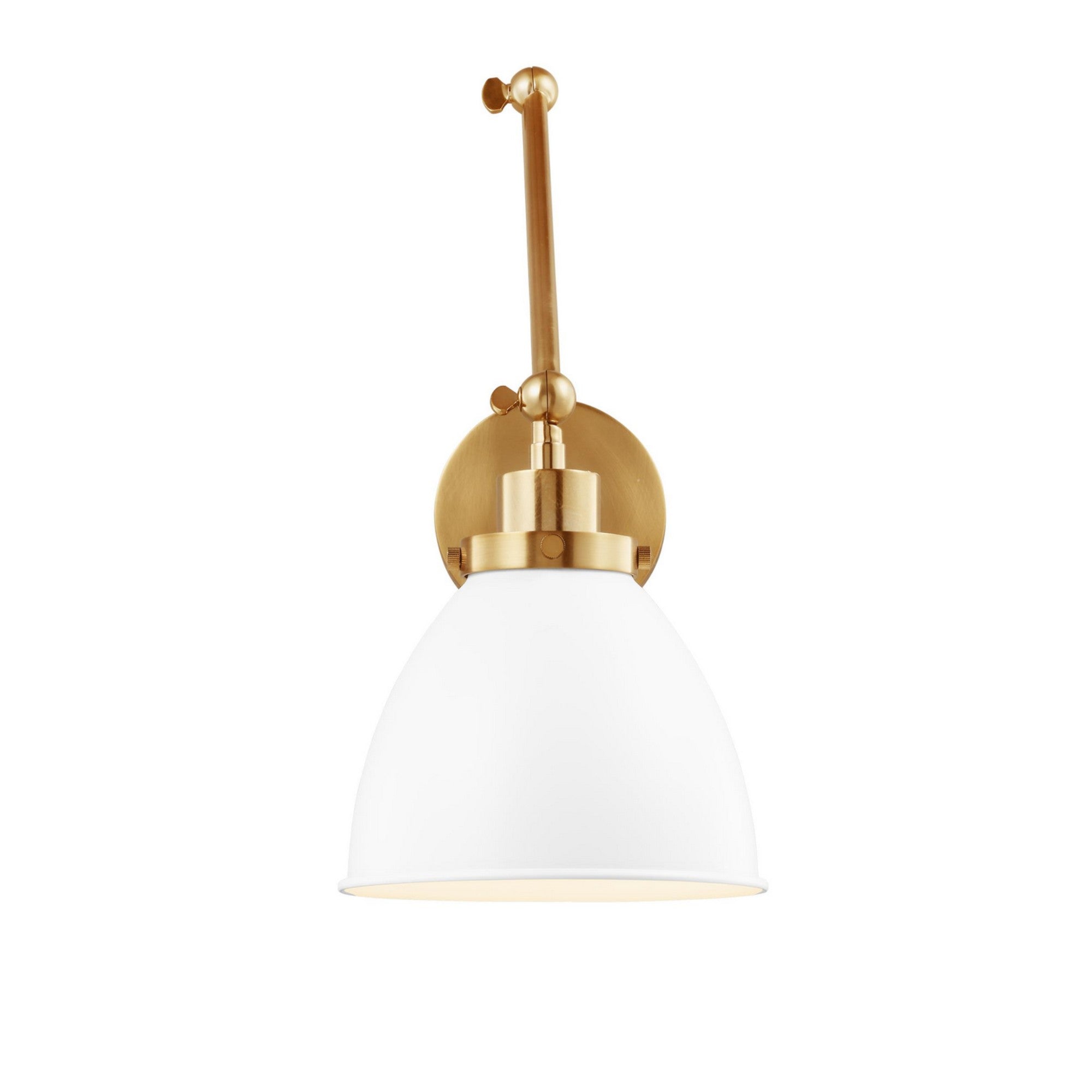 Wellfleet Double Arm Dome Task Sconce, Matte White & Burnished Brass Finish - Bees Lighting