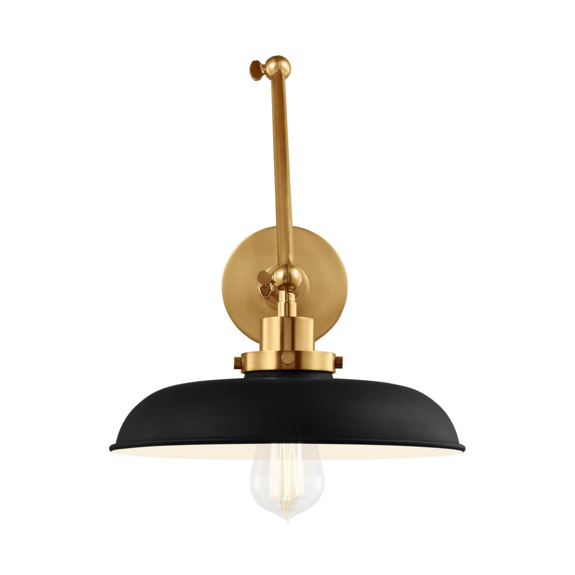 Wellfleet Double Arm Wide Task Sconce, Midnight Black & Burnished Brass Finish - Bees Lighting
