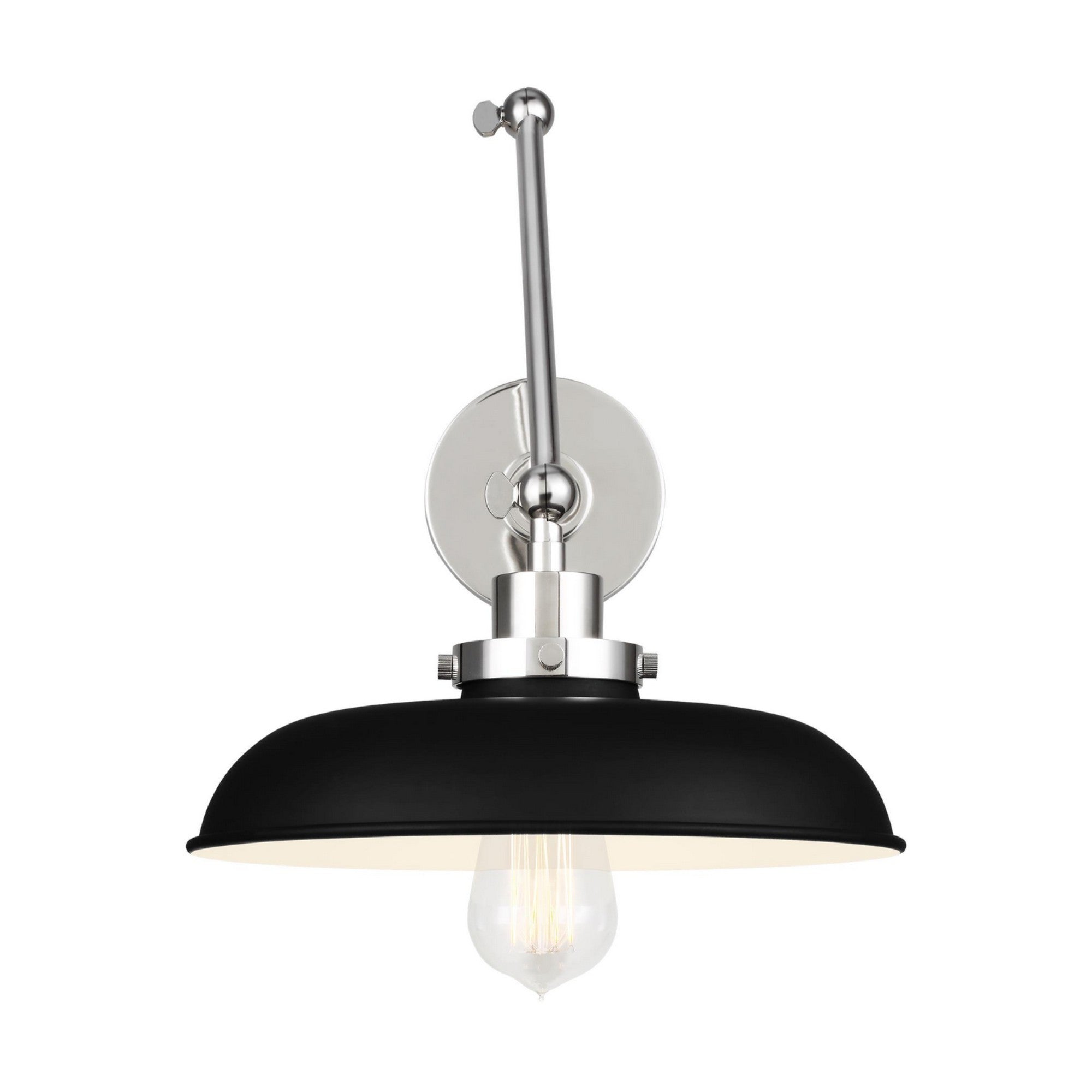 Wellfleet Double Arm Wide Task Sconce, Midnight Black & Polished Nickel Finish - Bees Lighting