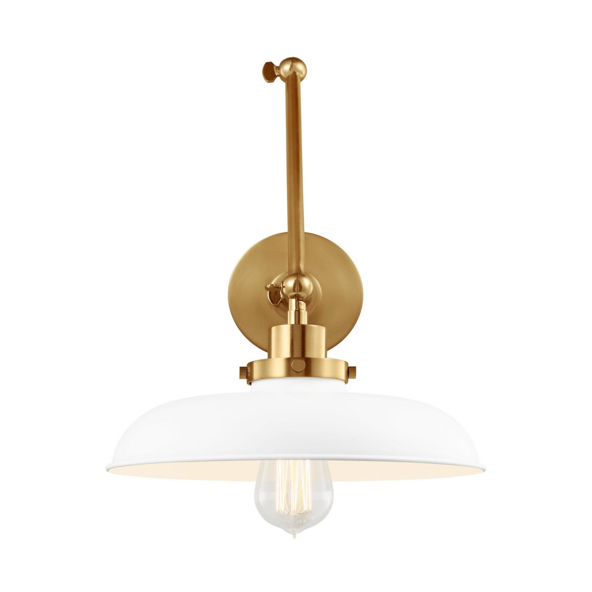Wellfleet Double Arm Wide Task Sconce, Matte White & Burnished Brass Finish - Bees Lighting