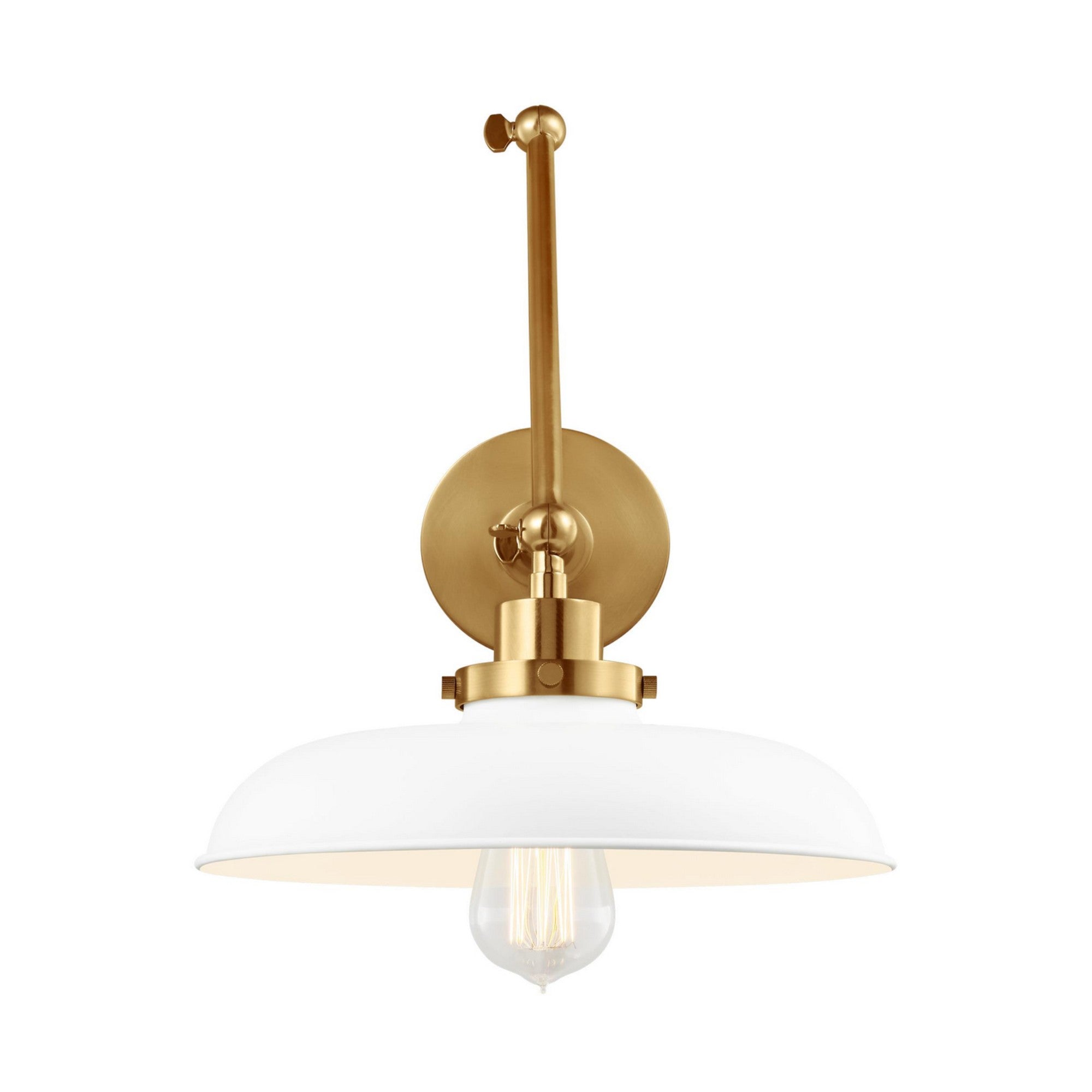 Wellfleet Double Arm Wide Task Sconce, Matte White & Burnished Brass Finish - Bees Lighting