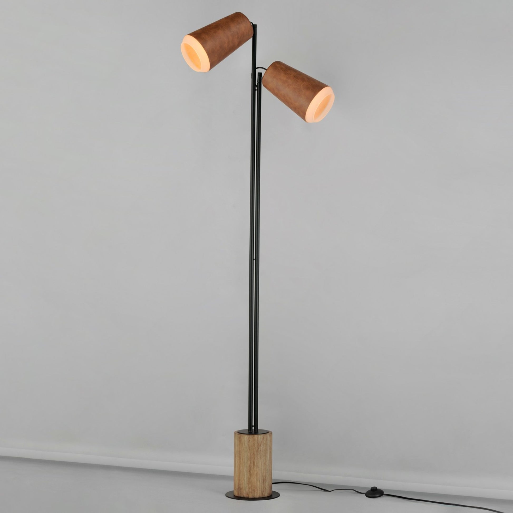 Scout 71" LED Floor Lamp, Weathered Wood & Tan Leather Finish - Bees Lighting