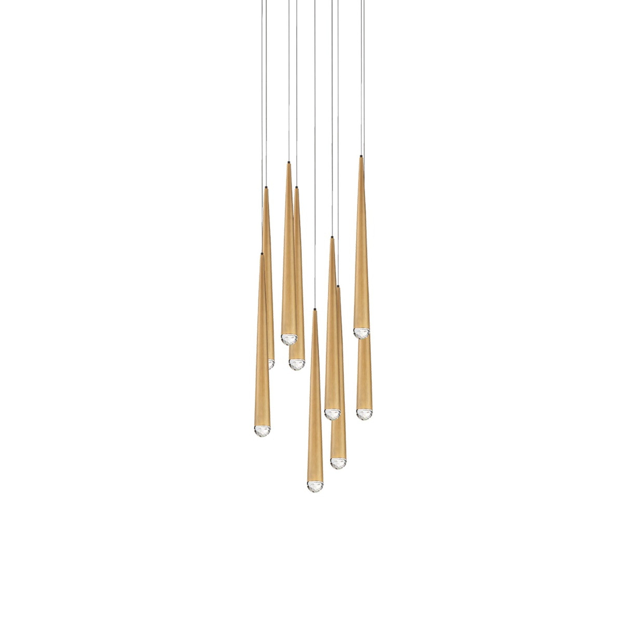 Cascade 17" 7-Light LED Pendant, Aged Brass Finish, Crystal Cap - Bees Lighting