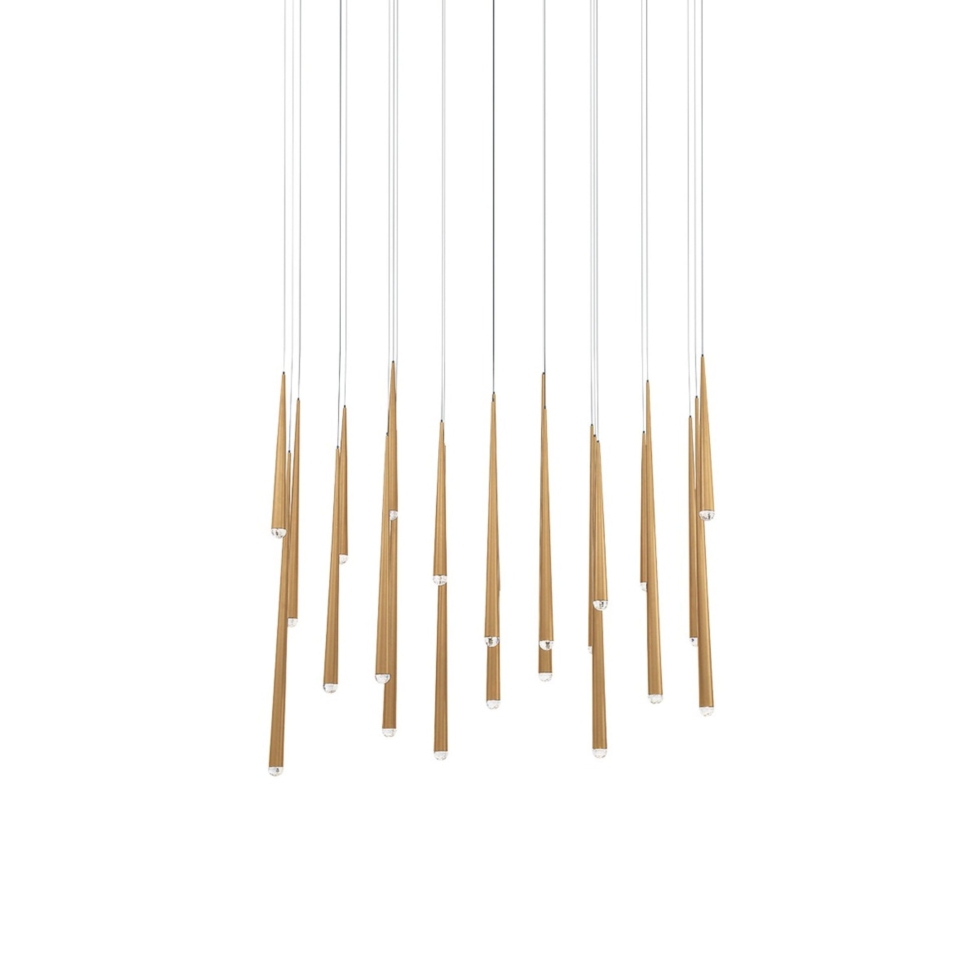 Cascade 54" 23-Light LED Pendant, Aged Brass Finish, Crystal Cap - Bees Lighting