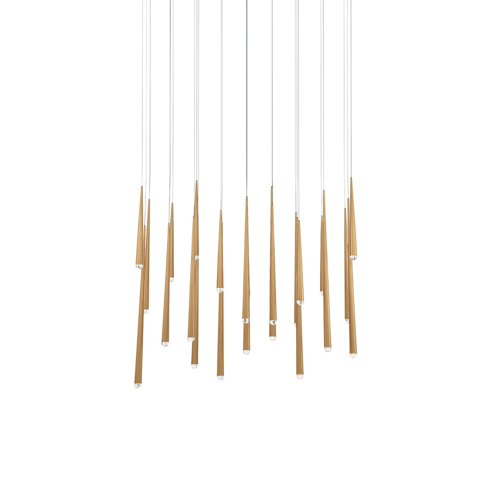 Cascade 54" 23-Light LED Pendant, Aged Brass Finish, Crystal Cap - Bees Lighting
