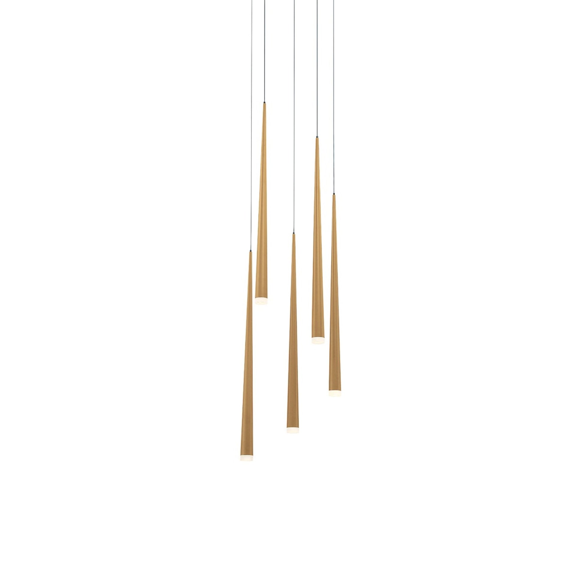 Cascade 17" 5-Light LED Pendant, Aged Brass Finish, Etched Cap - Bees Lighting