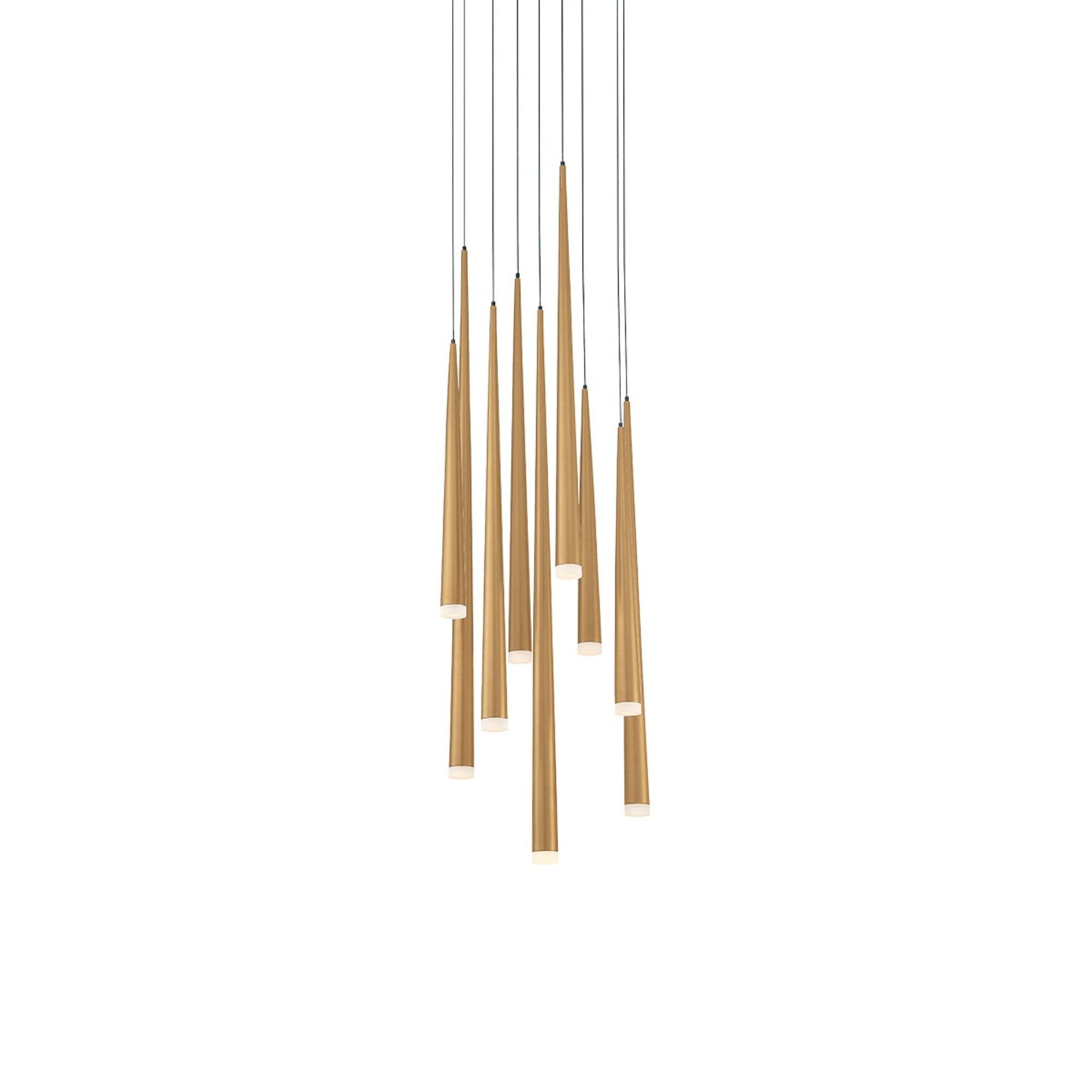 Cascade 17" 9-Light LED Pendant, Aged Brass Finish, Etched Cap - Bees Lighting
