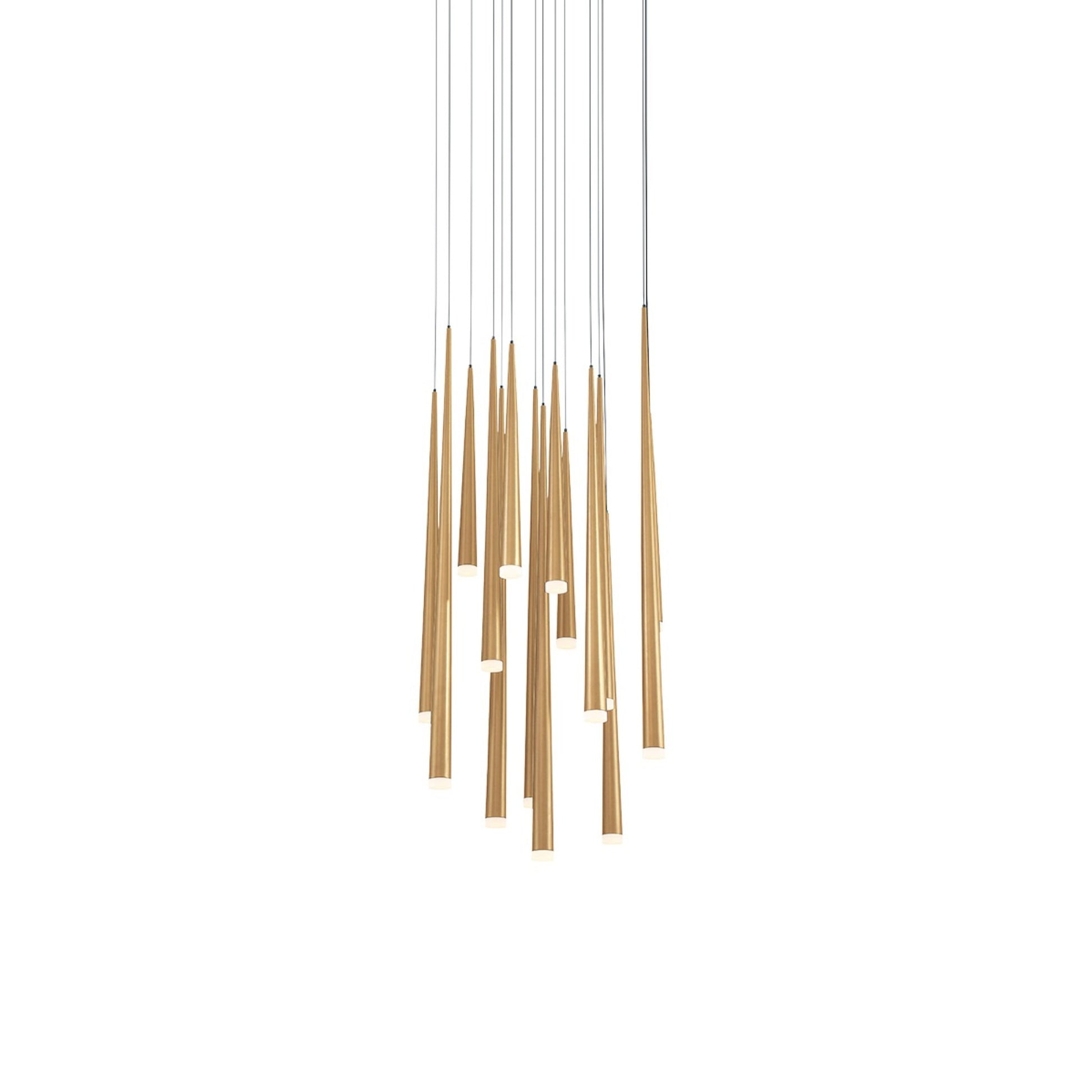 Cascade 23" 15-Light LED Pendant, Aged Brass Finish, Etched Cap - Bees Lighting