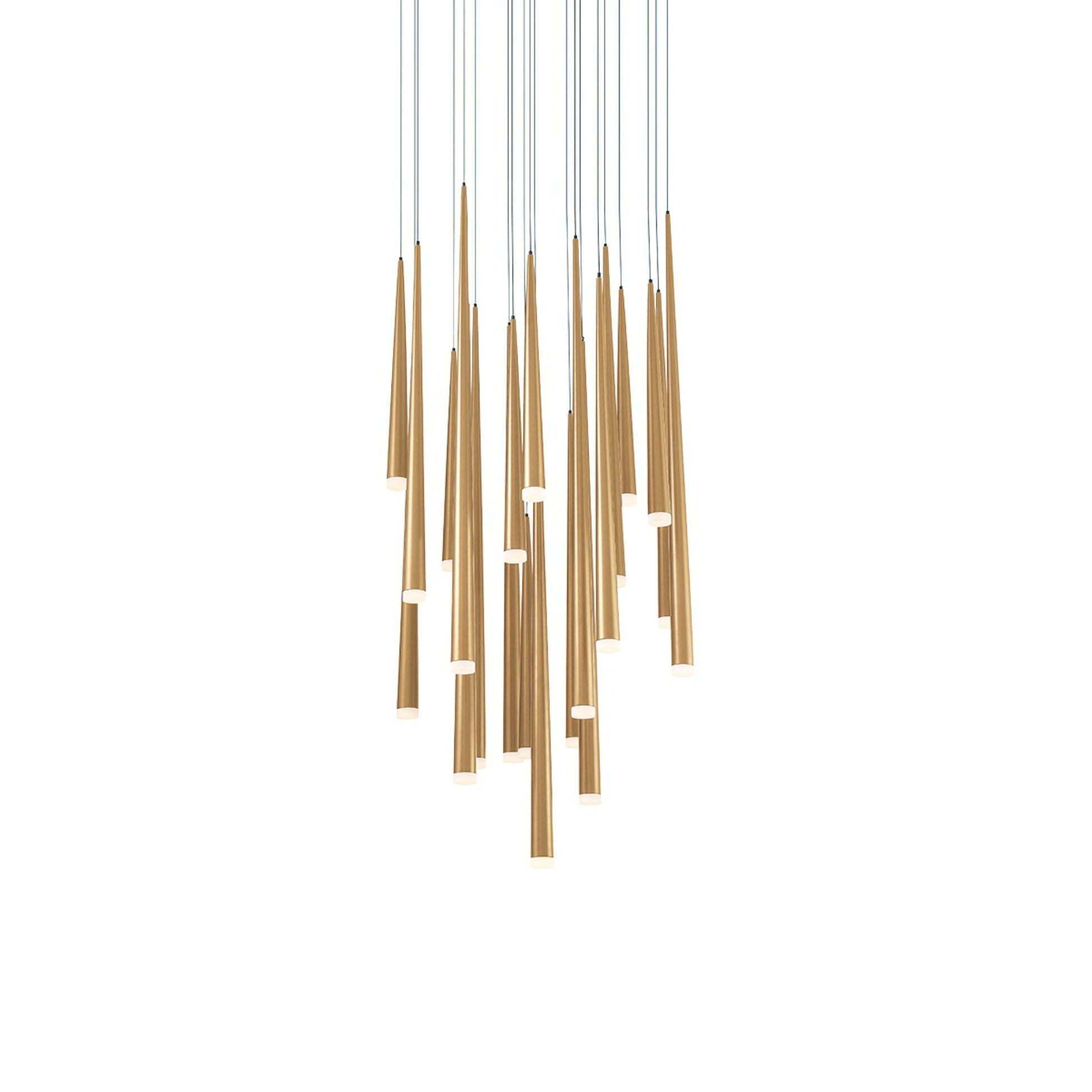 Cascade 26" 21-Light LED Pendant, Aged Brass Finish, Etched Cap - Bees Lighting