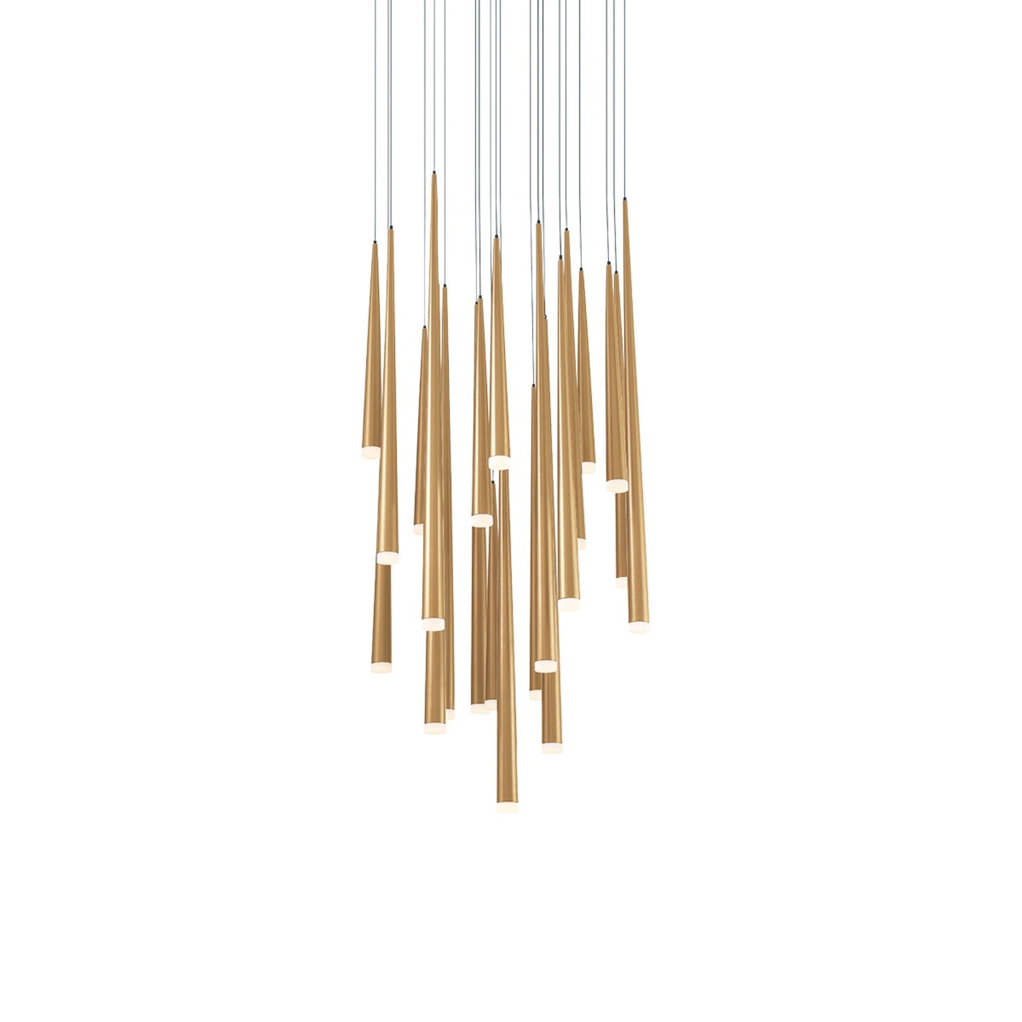 Cascade 26" 21-Light LED Pendant, Aged Brass Finish, Etched Cap - Bees Lighting