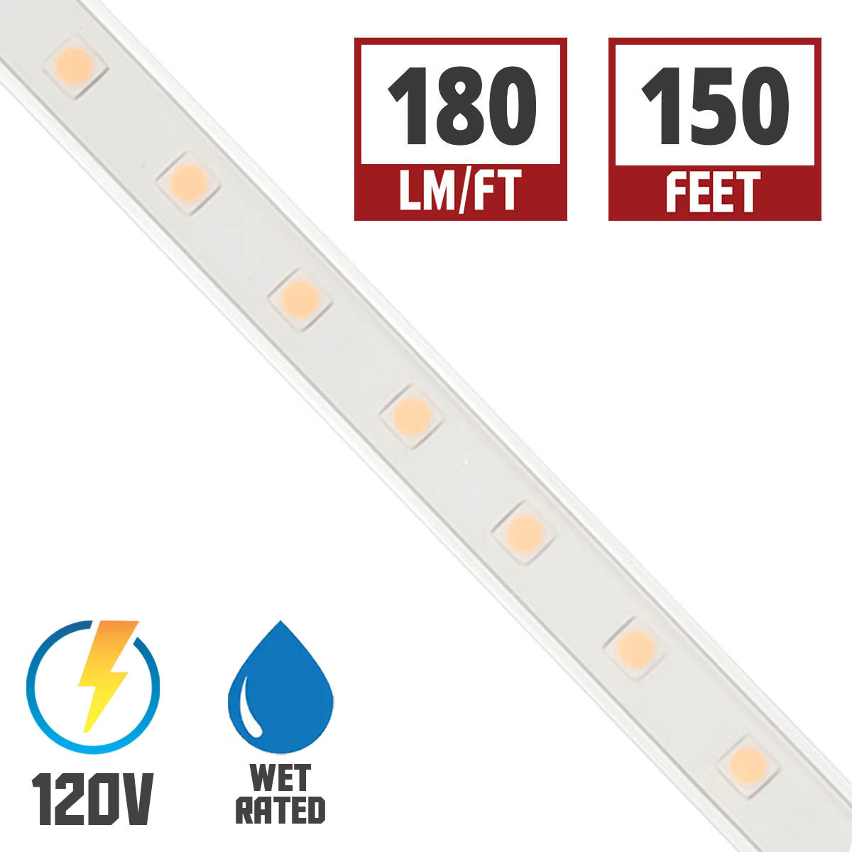 Hybrid 2 150Ft Reel, 120V LED Tape Rope Light, 5000K, 180 Lm/Ft - Bees Lighting