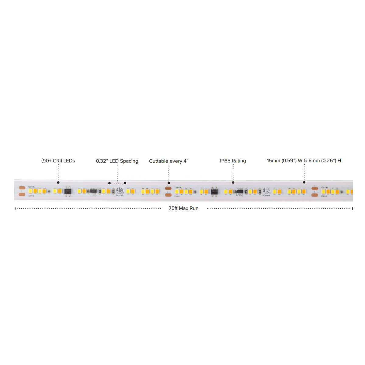 Hybrid 3 120V LED Strip Light, 150Ft Reel, 200 Lm/Ft, Warm Dim 3000K to 1800K - Bees Lighting